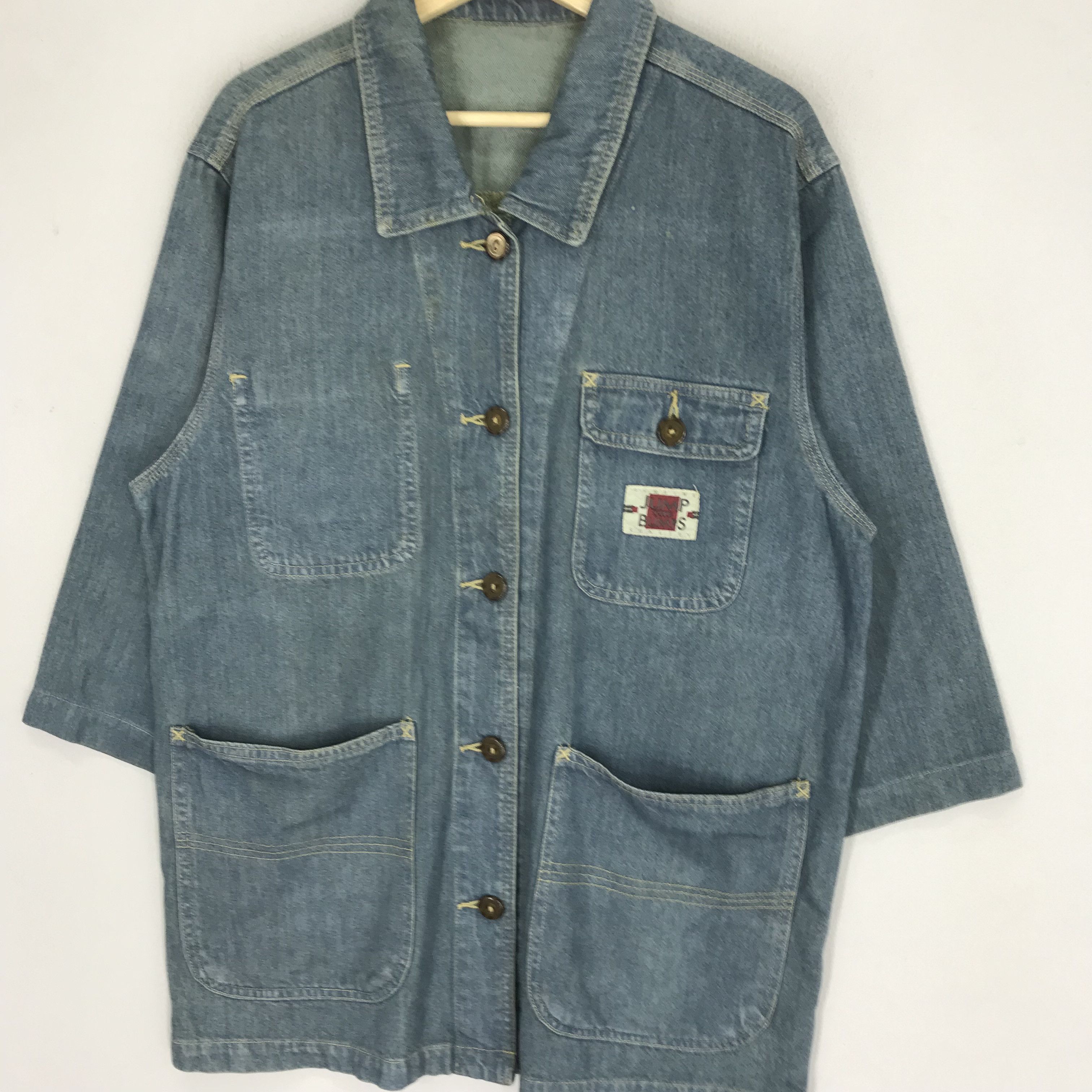 Japanese Brand Vintage 90s Denim Worker Jacket Four Pocket Frenchwork Blue Size US M / EU 48-50 / 2 - 4 Thumbnail