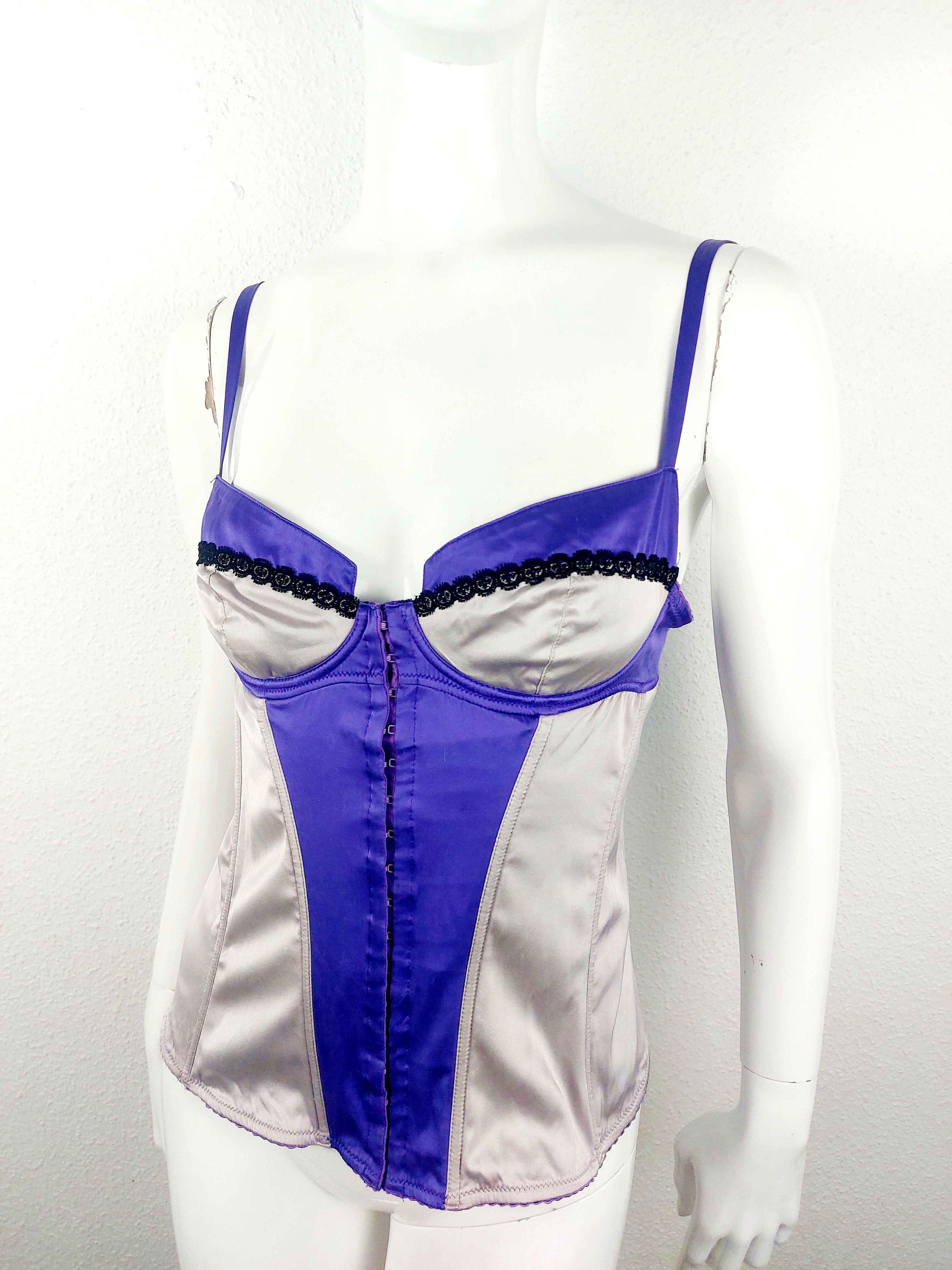 Dolce & Gabbana Dolce and Gabbana D&G Silk Purple Silver Metallic Corset Size L / US 10 / IT 46 - 1 Thumbnail
