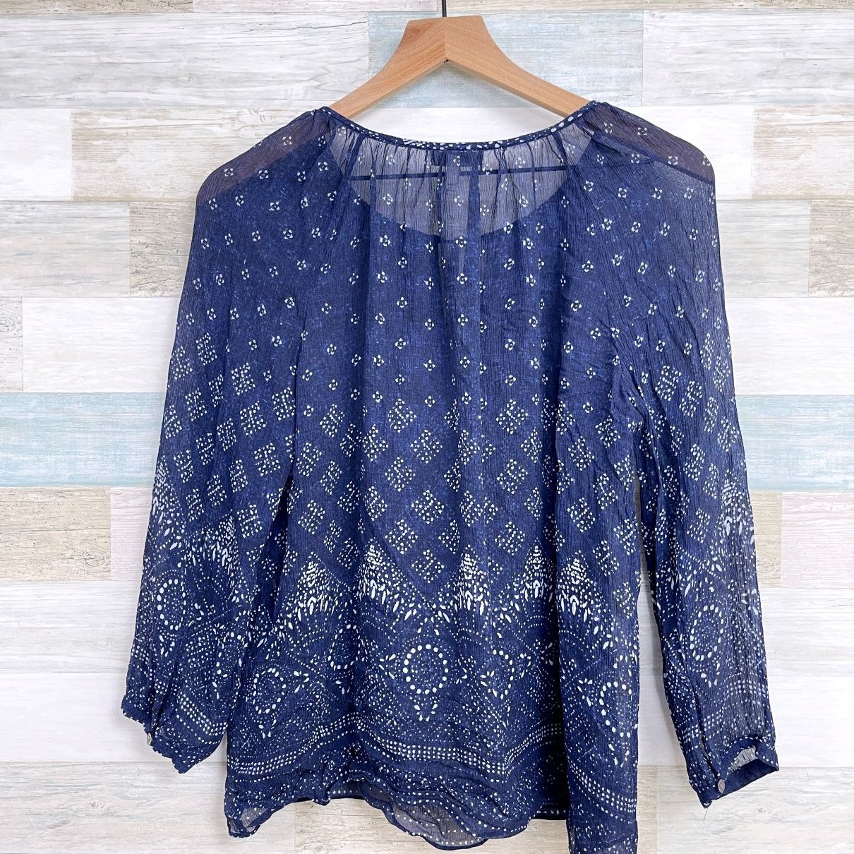 Joie Joie Silk Crinkle Chiffon Peasant Blouse Blue Womens XS Size XS / US 0-2 / IT 36-38 - 3 Thumbnail