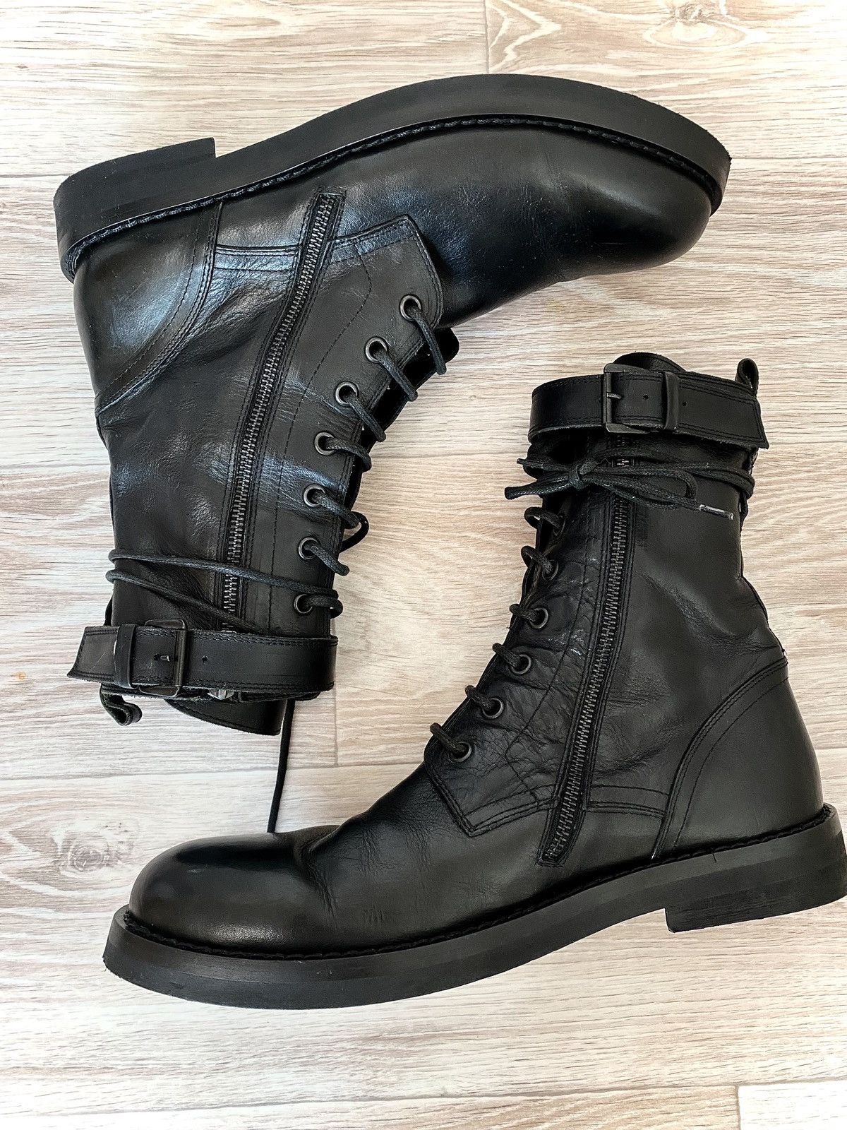 Ann Demeulemeester Archive Double Zip Combat Leather Boots Ann 