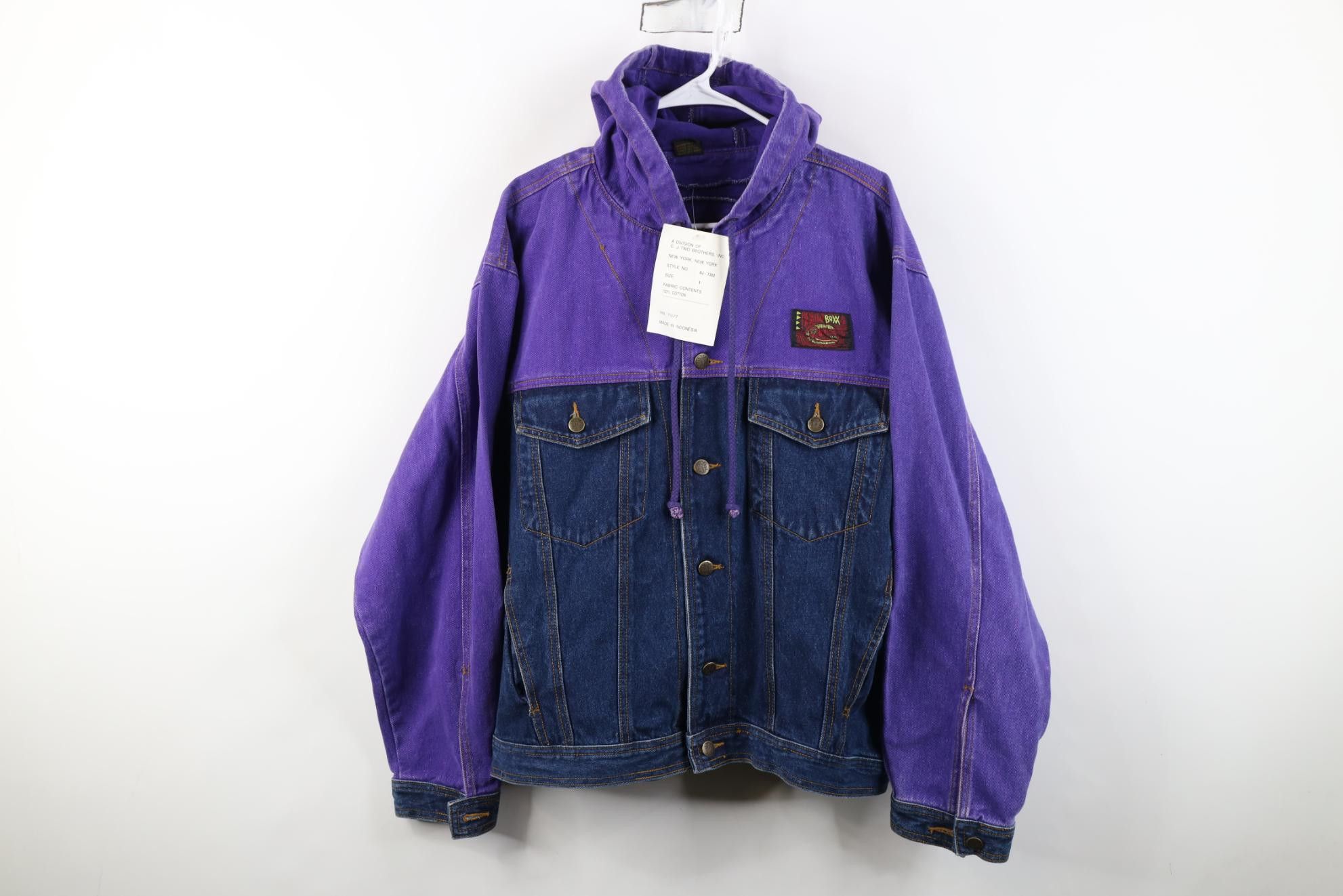Vintage Deadstock Vintage 90s Streetwear Hooded Denim Trucker Jacket Size US L / EU 52-54 / 3 - 1 Thumbnail