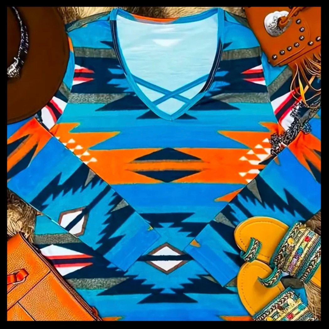 Other Geometric Print Cross-Front V-Neck Long Sleeve Shirt Size L / US 10 / IT 46 - 3 Thumbnail