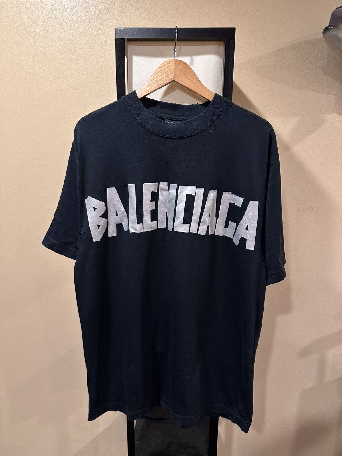 Balenciaga Balenciaga Distressed Type Silver Duct Tape Logo Black Tee Size US XS / EU 42 / 0 - 1 Thumbnail