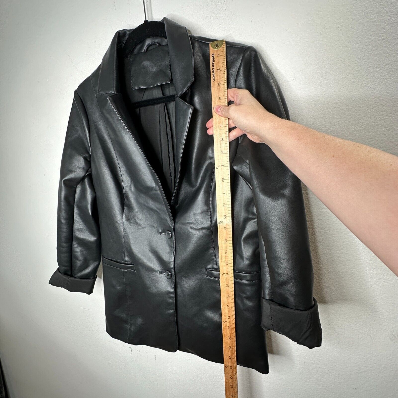 Other Black Leatherette Narrow Lapel Button Sleeve Blazer M Size M / US 6-8 / IT 42-44 - 9 Thumbnail
