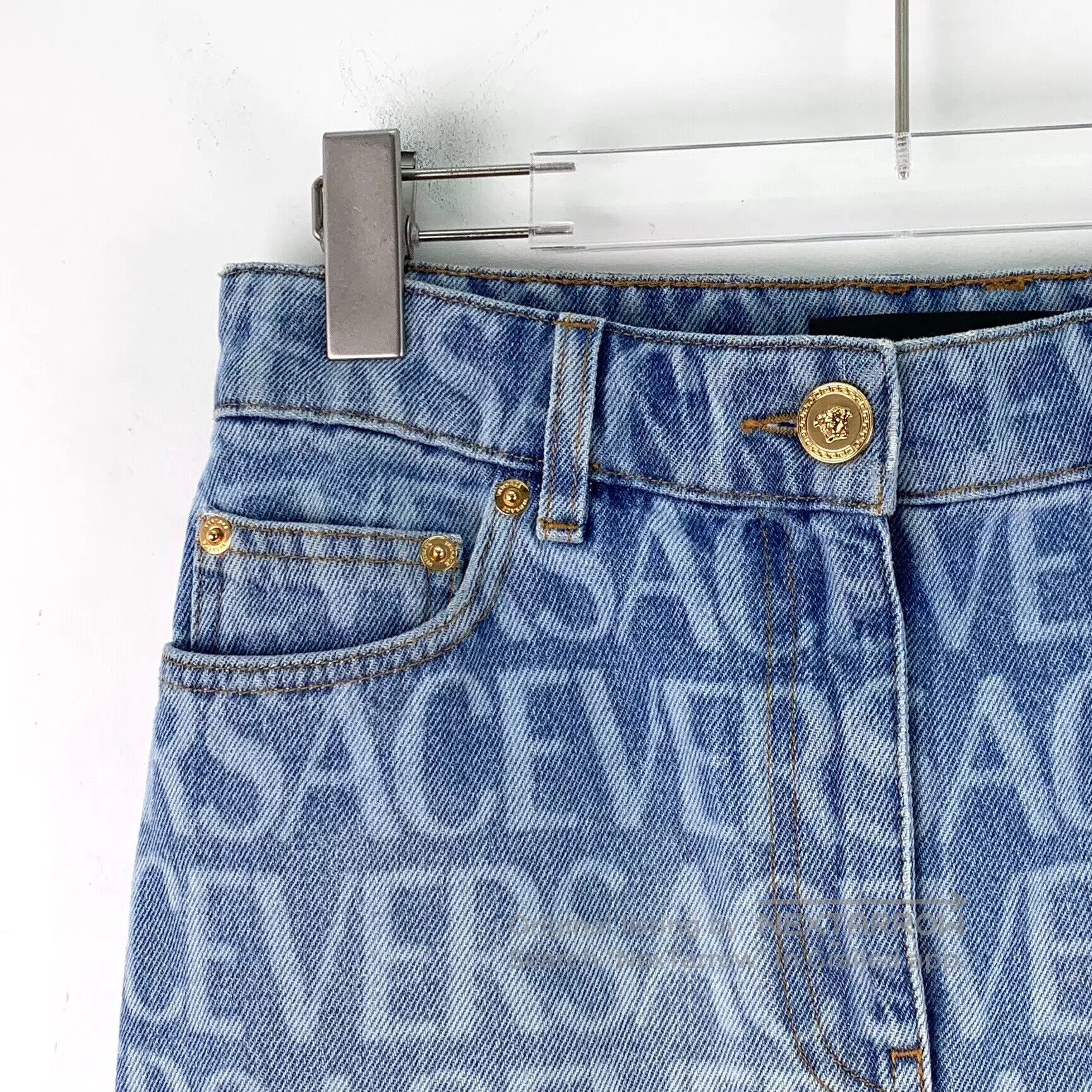 Versace Versace Blue Logo Letter Printed Cotton Denim Skirt Short Size 37" - 3 Thumbnail
