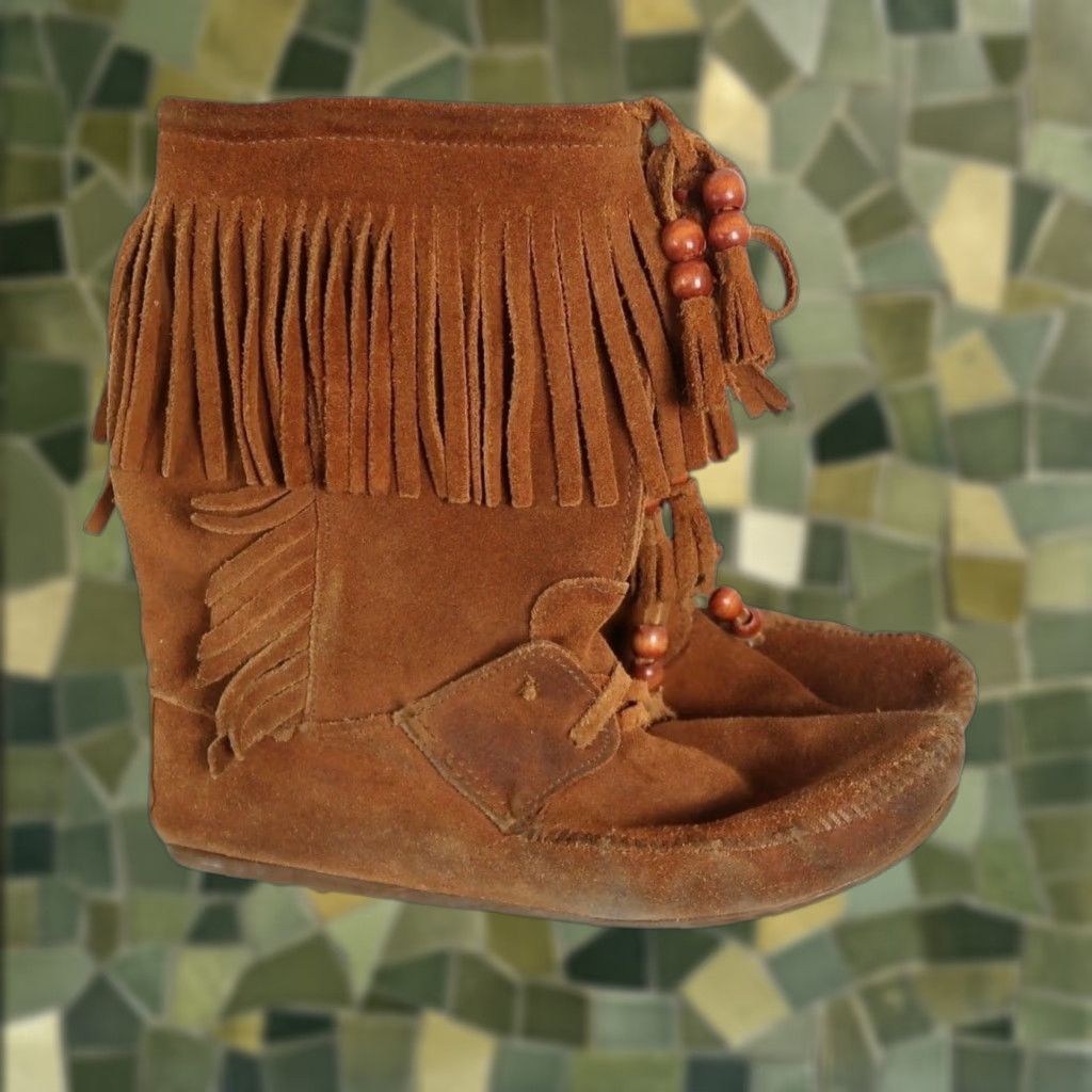 Minnetonka VINTAGE Minnetonka Suede Leather Fringe Boots Mid Calf Cognac Brown 8 Women Western Bohemian Moccasin Size US 8 / IT 38 - 1 Thumbnail
