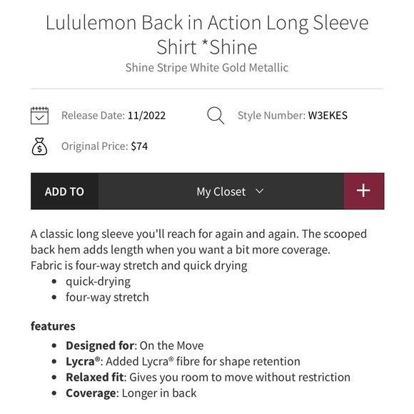Lululemon Lululemon Back in Action Long Sleeve Shine – Size M Size M / US 6-8 / IT 42-44 - 6 Thumbnail