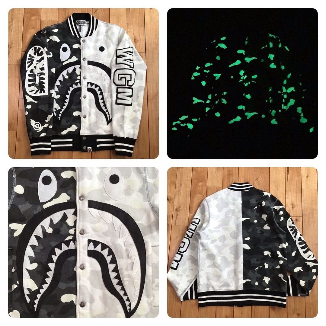 Bape 💫Glow in the dark💫 BAPE city camo shark sweat varsity jacket Size US M / EU 48-50 / 2 - 1 Thumbnail