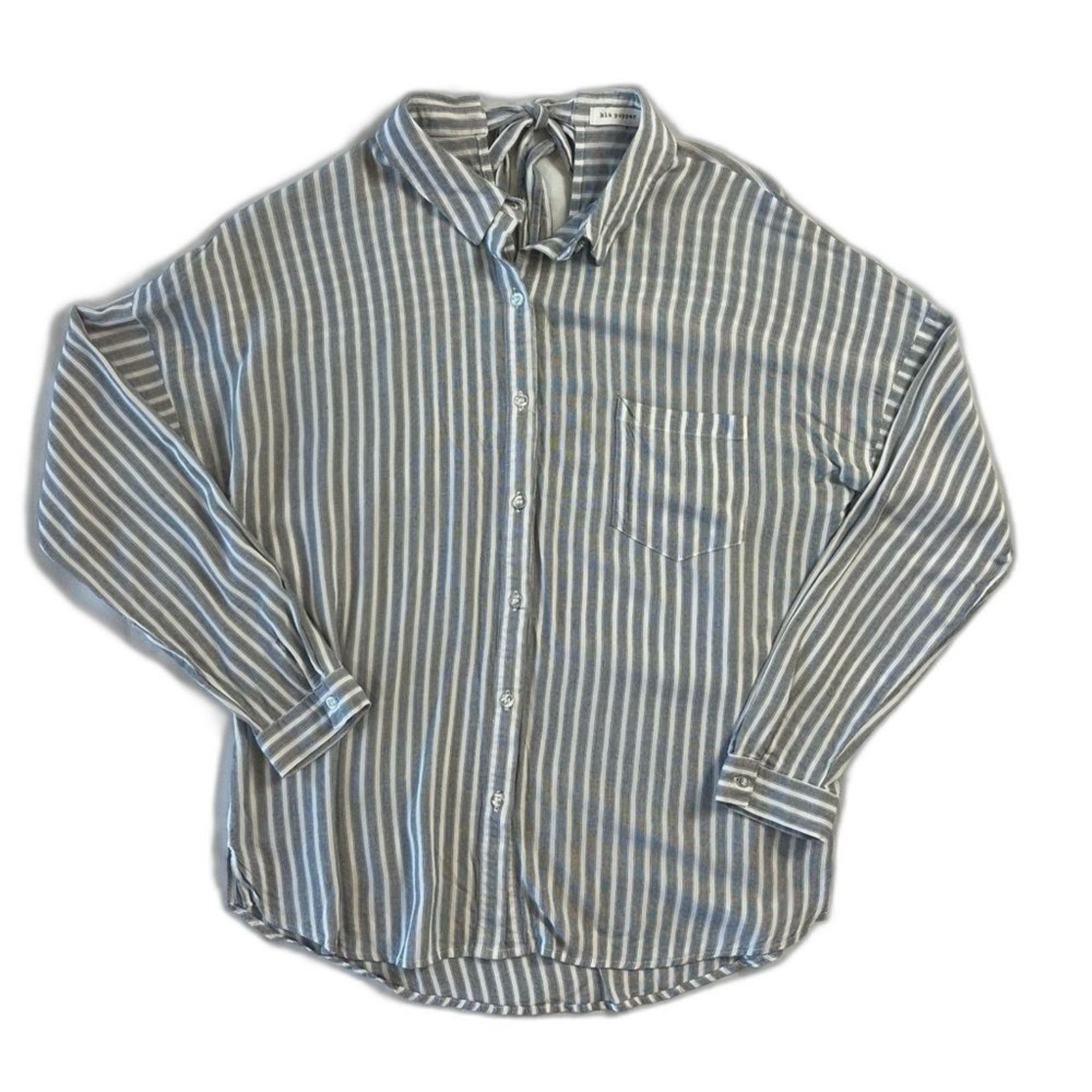 Other Blu Pepper Women's Large Blouse Grey Button Up Long Sleeve Size L / US 10 / IT 46 - 1 Thumbnail