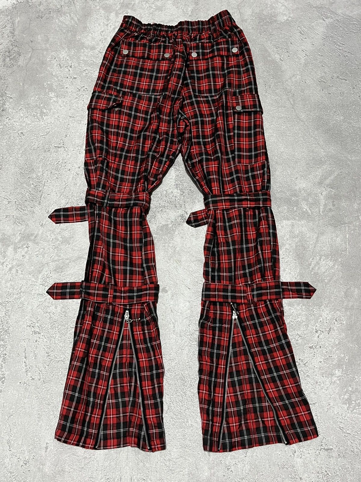 Japanese Brand Mad Punk Tartan Bondage Flare Pants Size 26" / US 2 / IT 38 - 5 Thumbnail