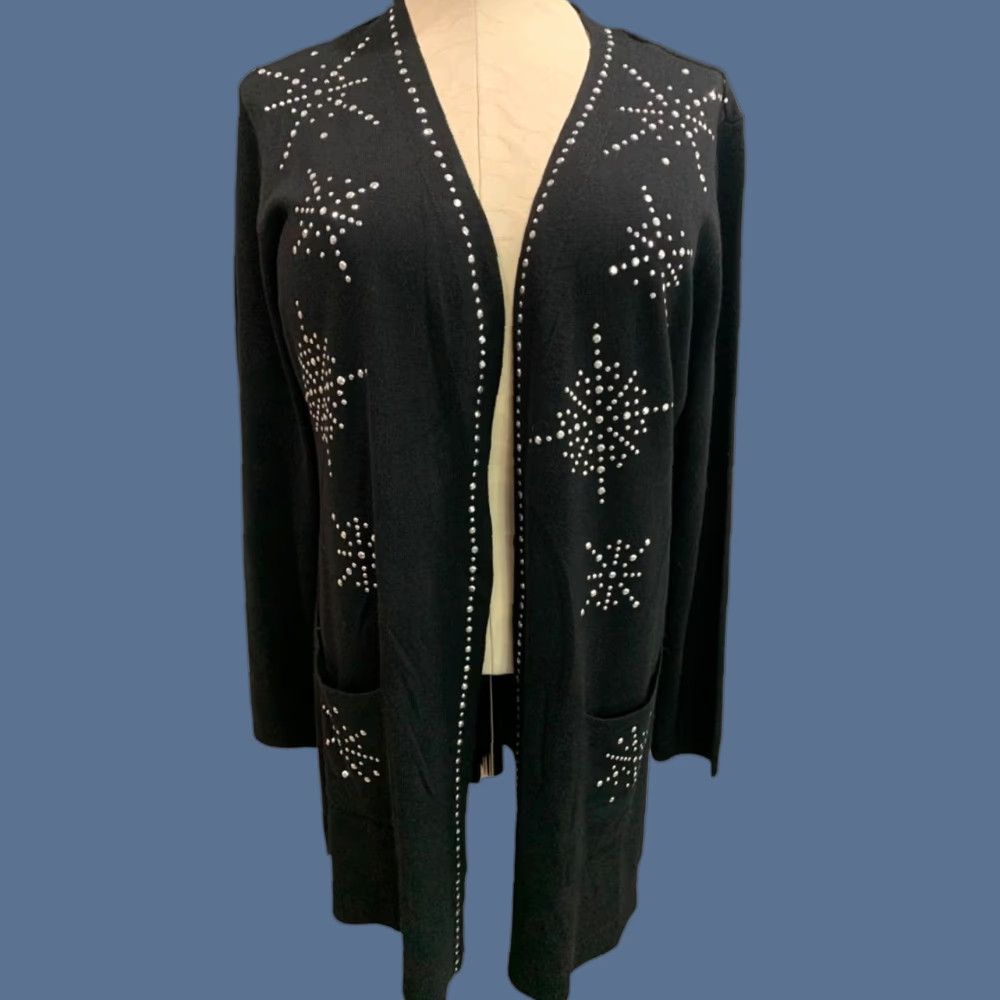 Vintage Seven Manor New Black Embellished Cardigan Sweater XL Holiday Womens Size XL / US 12-14 / IT 48-50 - 1 Thumbnail