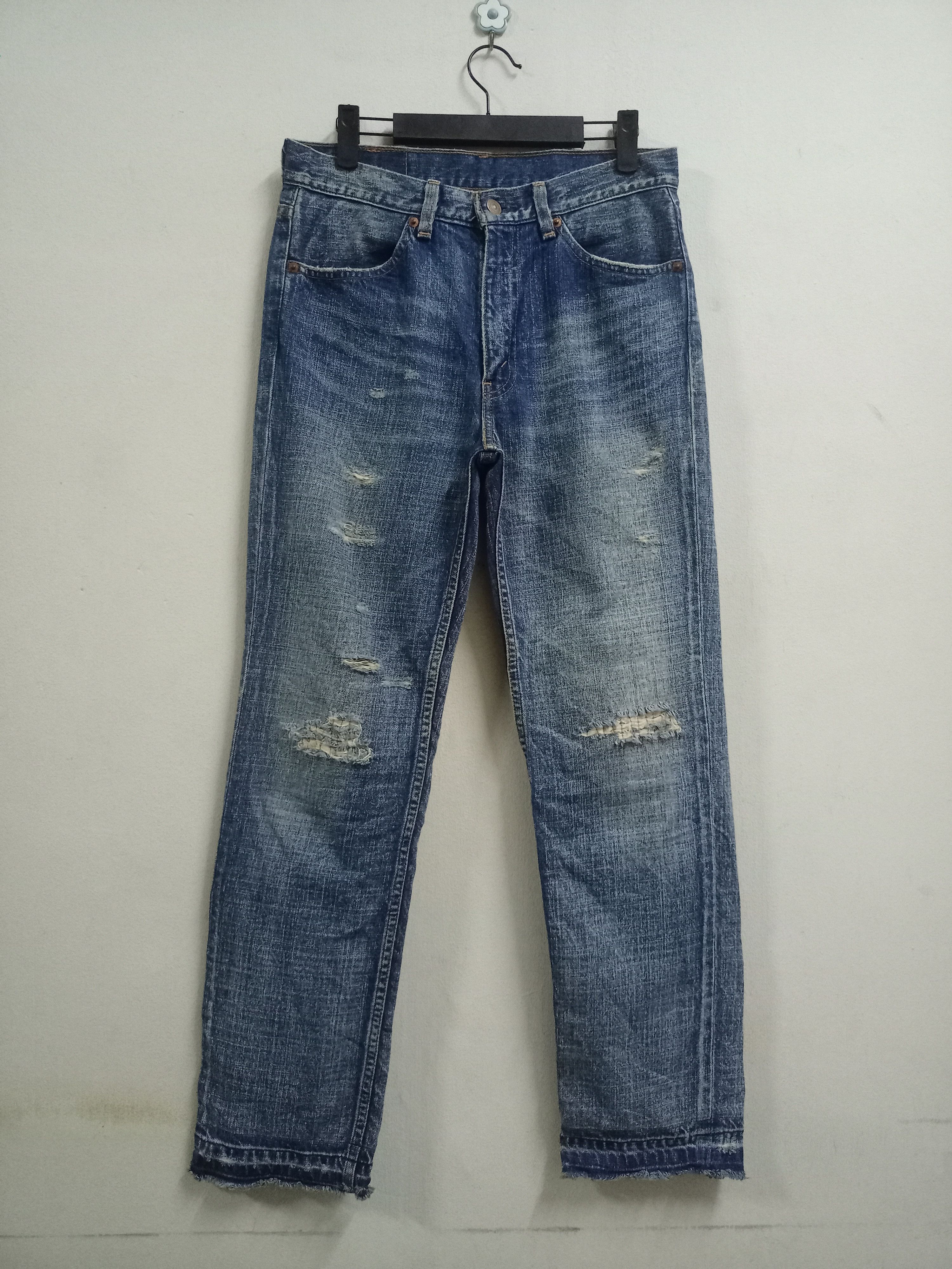 image of Distressed Denim x Levis Vintage 90's Levis 519 Japanese Distressed Style Jeans in Denim Blue (Size