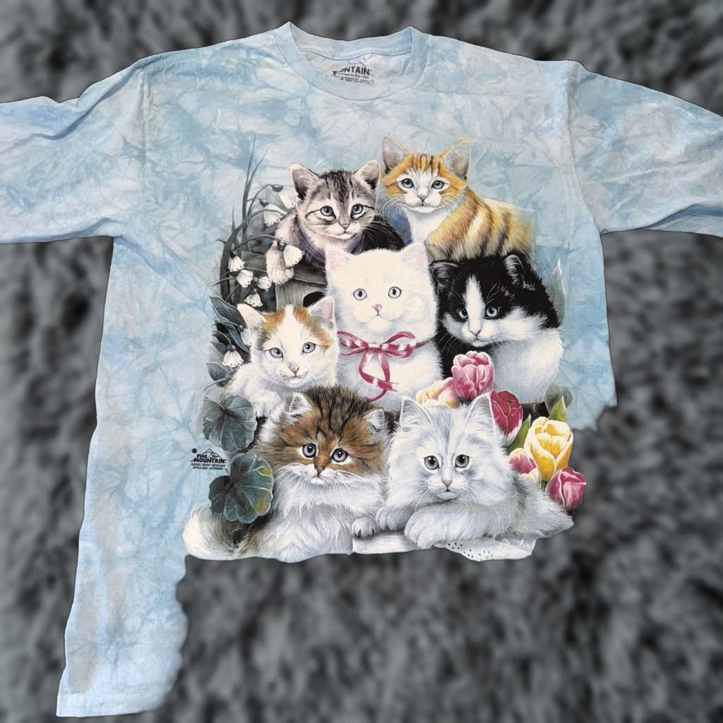 The Mountain VINTAGE The Mountain Shirt Mens Large Tie Dye Cats USA Graphic Print Crew Neck Long Sleeve Blue Cotton Knit T-Shirt Mens Gyms Cats USA 90s? Size US L / EU 52-54 / 3 - 1 Thumbnail