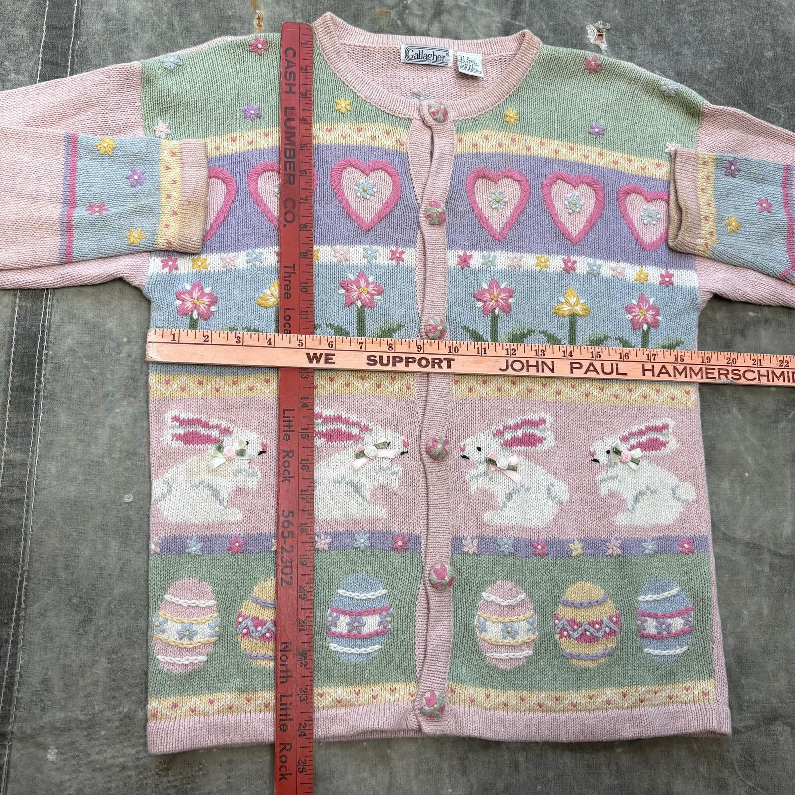 Vintage Vintage 80s Easter Bunny Egg Floral Hearts Sweater Cardigan Size S / US 4 / IT 40 - 4 Thumbnail