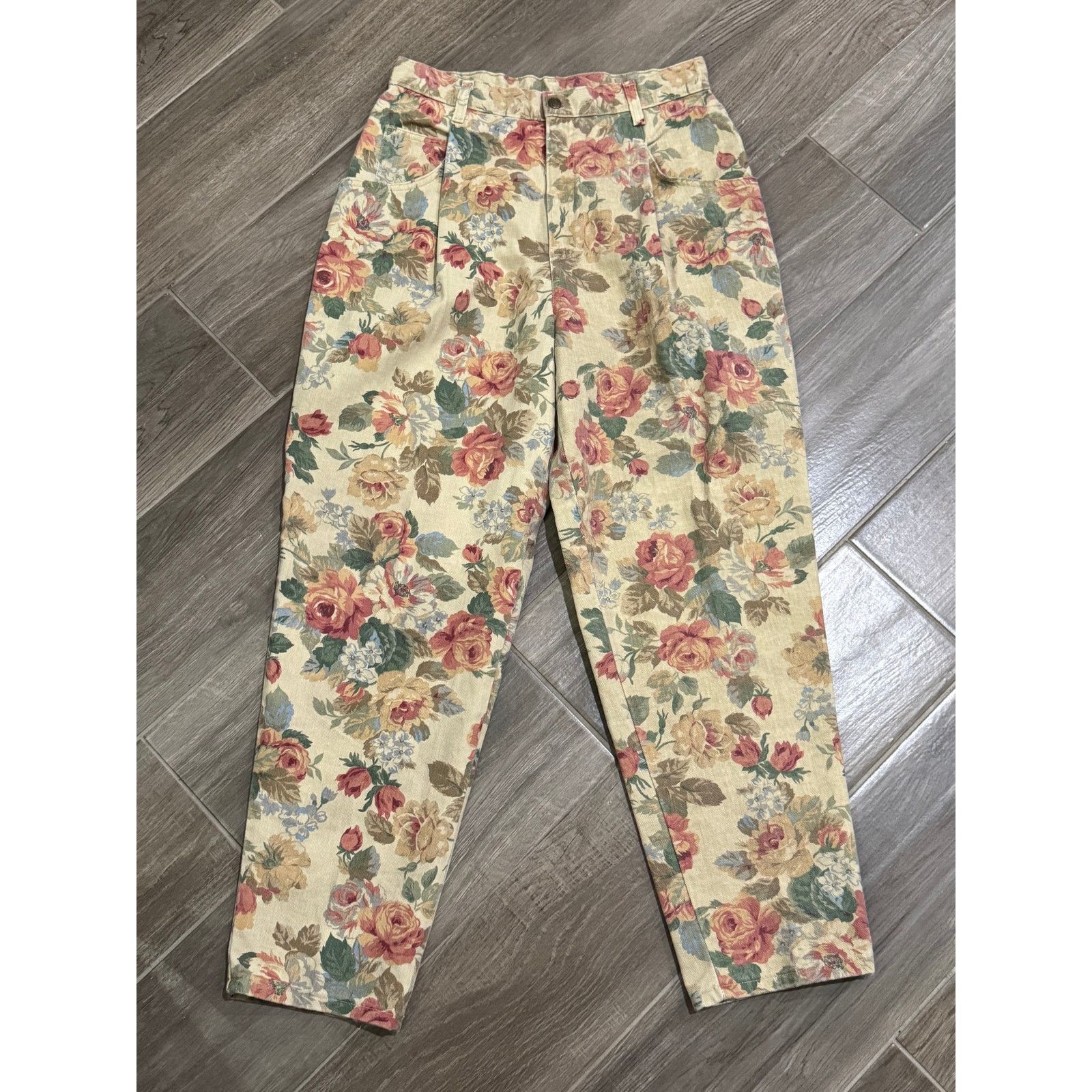 Vintage Vintage 80s 90s Floral Pleated Cotton Woman's Pants Size 14 Size 36" / US 14 / IT 50 - 1 Thumbnail