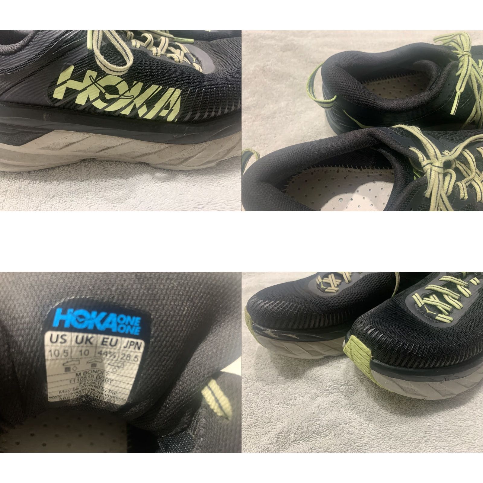 Vintage Hoka One One Men's Bondi 7 Running Shoes, Athletic Sneaker, Size 10.5 US, Black/Green, Low Top, Walking & Jogging Size US 11 / EU 44 - 8 Thumbnail
