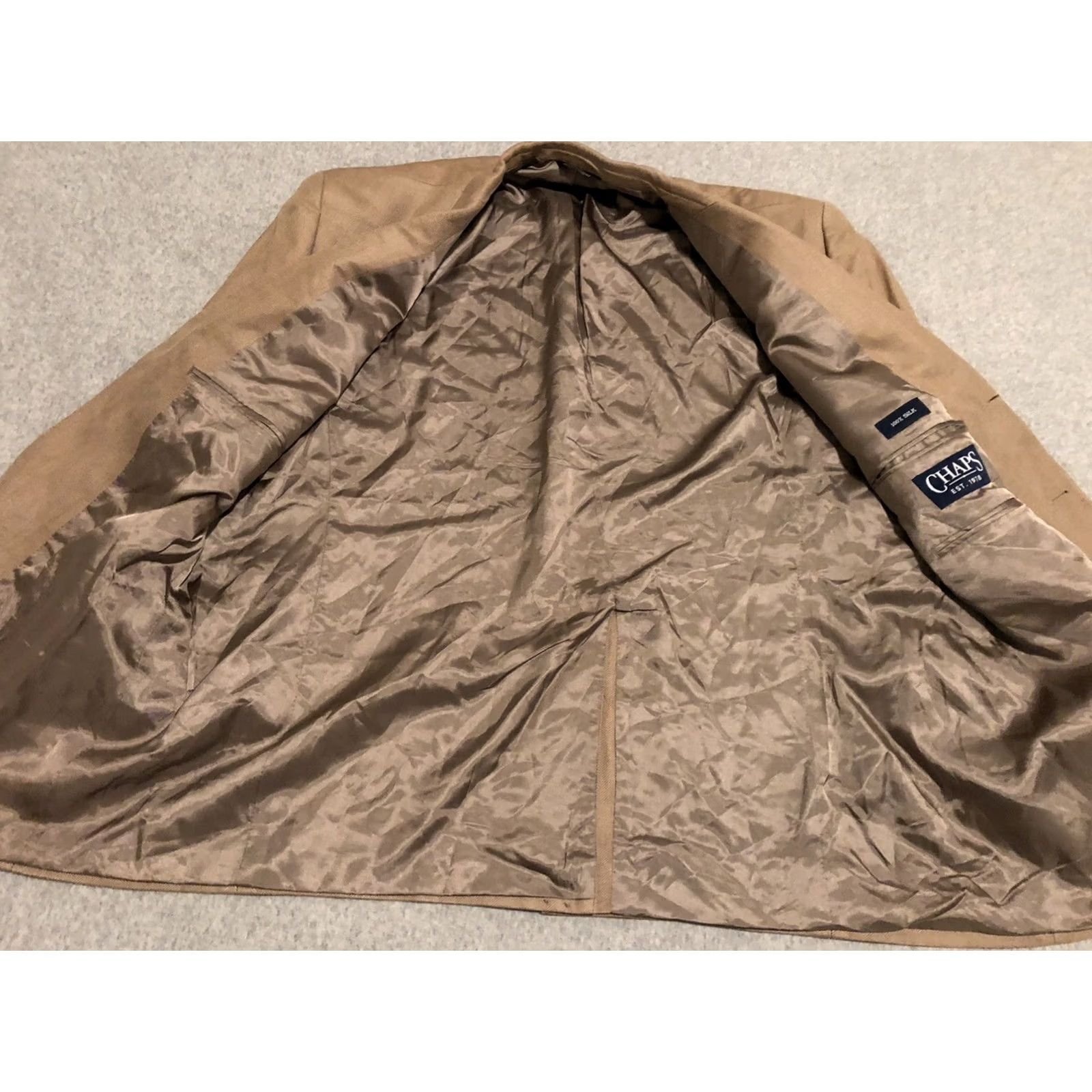 Chaps Chaps Blazer Jacket Silk 100% 48R Beige Tan Silver Button Three Button Mens Big & Tall Size 48R - 2 Thumbnail