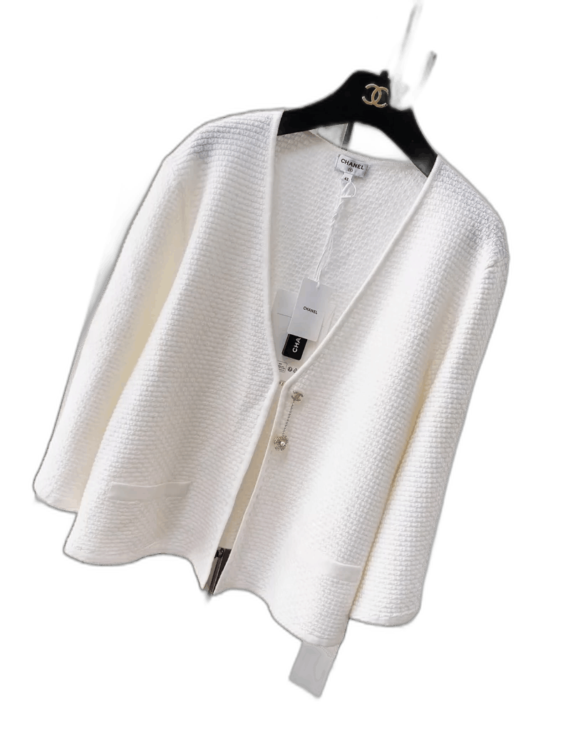 Chanel Chanel White Button Knit Cardigan Cape Coat Size L / US 10 / IT 46 - 1 Thumbnail