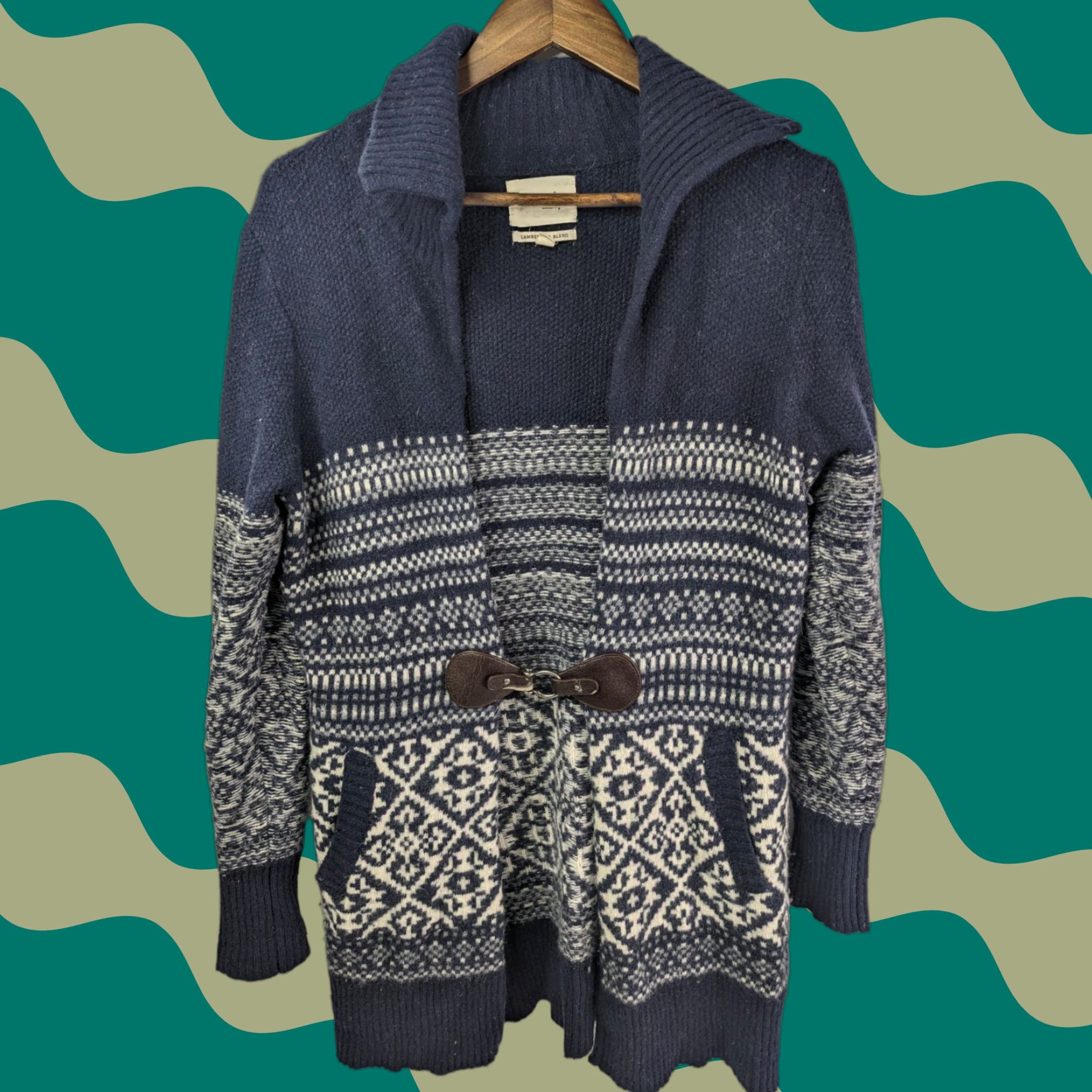 Vintage **Telluride Fair Isle Wool Knit Cardigan Dress L Womens Navy** User: **Telluride Fair Isle Lambswool Blend Cardigan Dress L Womens Navy** Size L / US 10 / IT 46 - 1 Thumbnail
