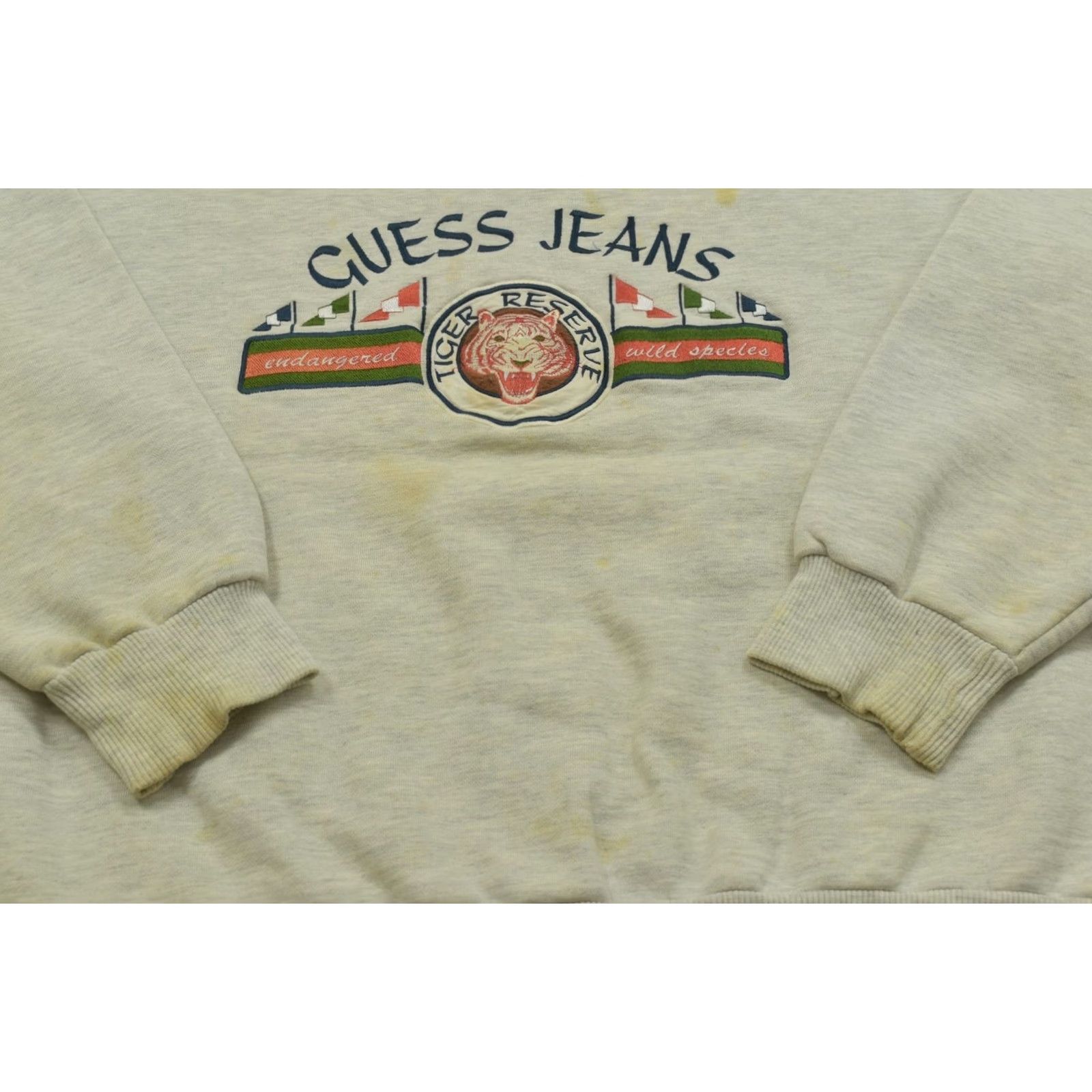 Guess VINTAGE GUESS JEANS Tiger Reserve Embroidered Sweatshirt XL Men White Oatmeal Pullover Knit Sweatshirt Size US XL / EU 56 / 4 - 6 Thumbnail