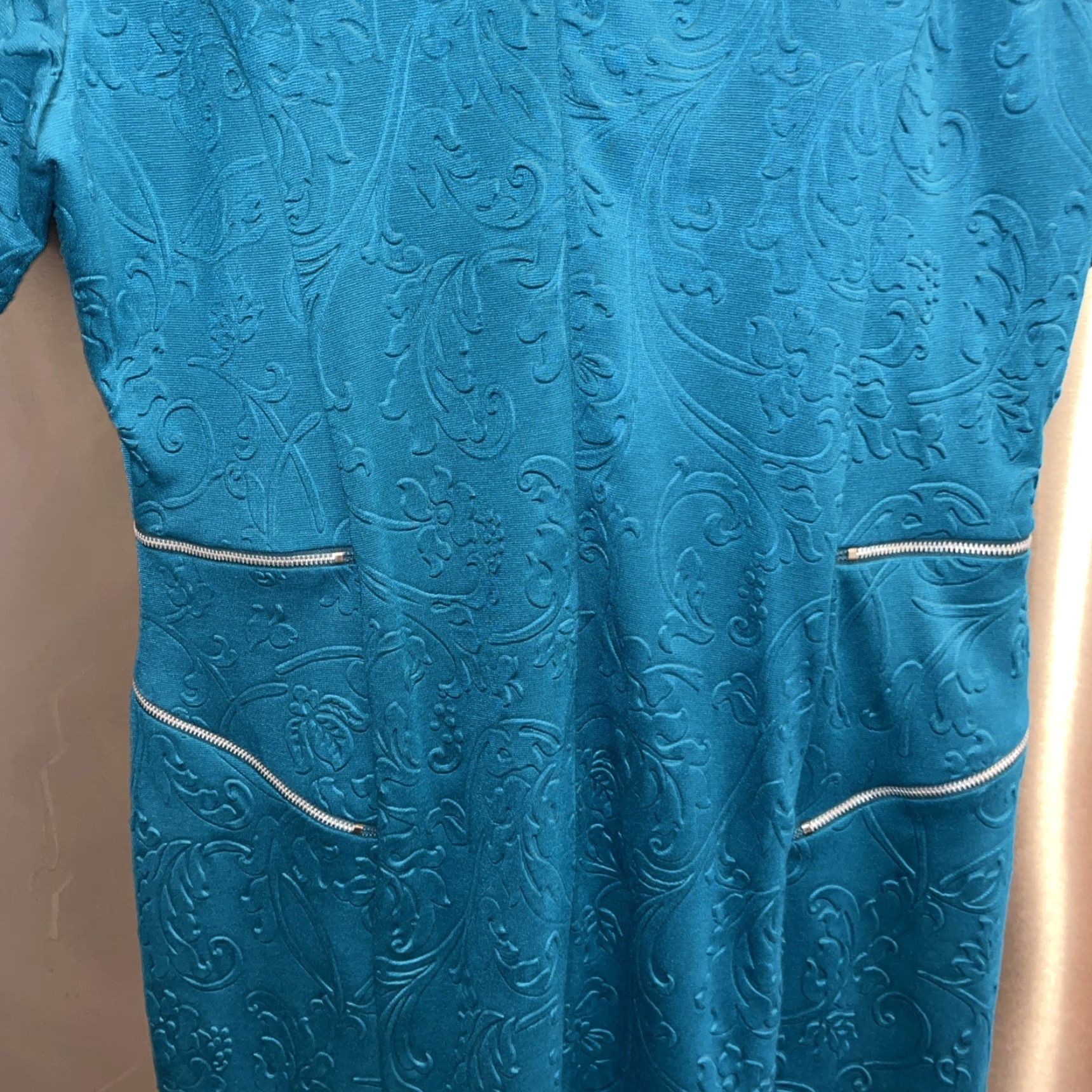 Vintage VINTAGE Long Tall Sally TURQUOISE Blue Floral Embossed Zipper Accents Short Sleeve Sz 16 Size 38" / US 16 / IT 52 - 7 Thumbnail