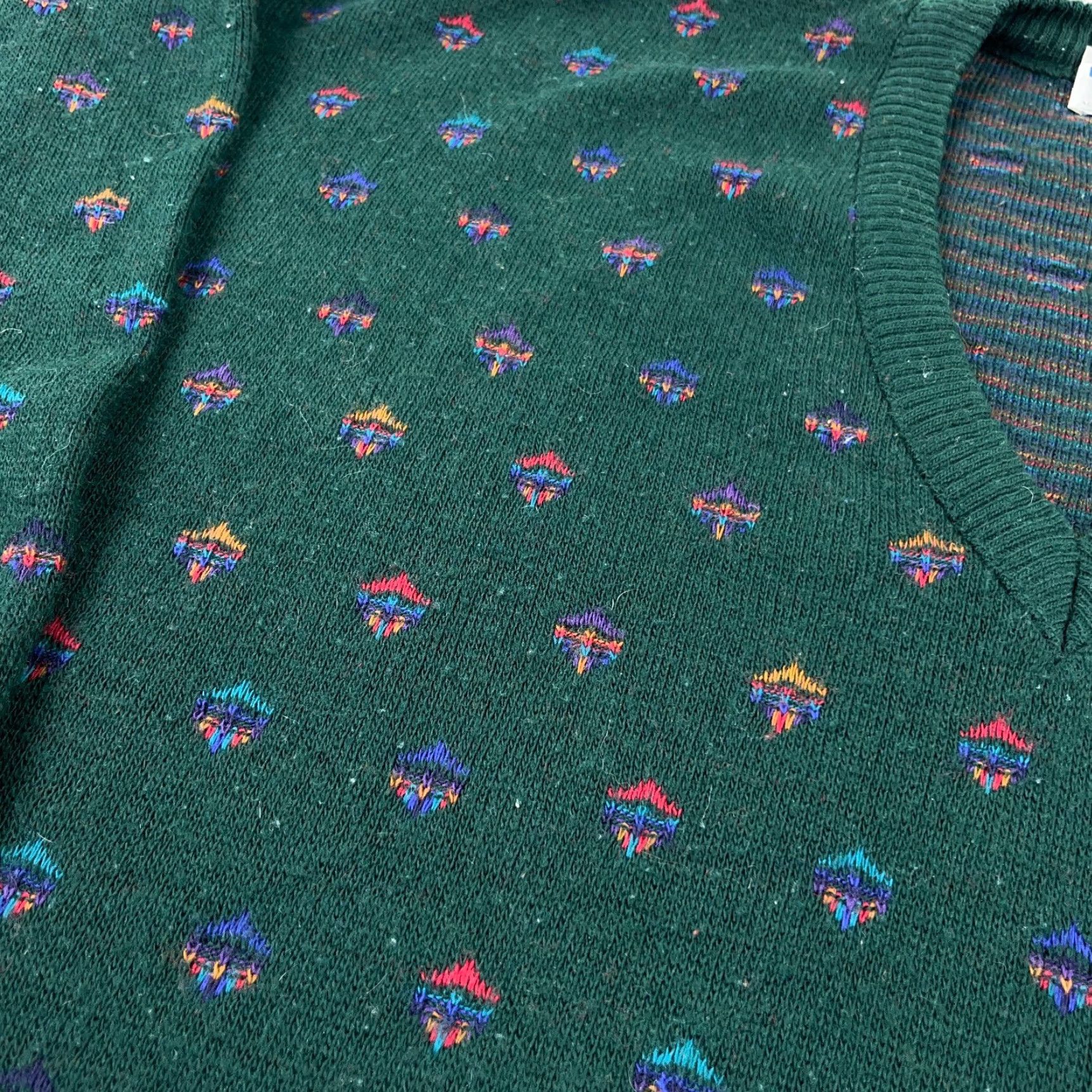 Vintage Brian MacNeil Sweater Men 2XLT Green Spotted V Neck Wool Blend Made In Italy Size US XXL / EU 58 / 5 - 7 Thumbnail