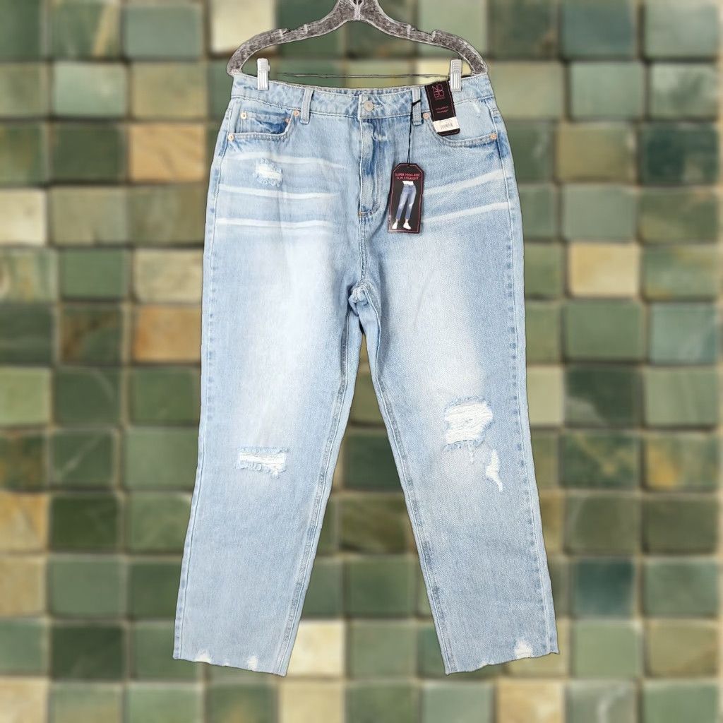 Vintage NO BOUNDARIES Women’s Super High Rise Slim Straight Distressed Blue Jeans Size 13 Size 34" / US 12 / IT 48 - 1 Thumbnail