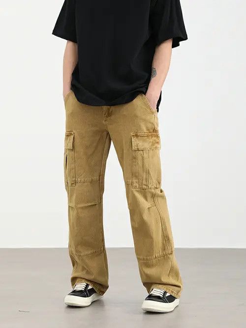 washed cargo distressed jeans