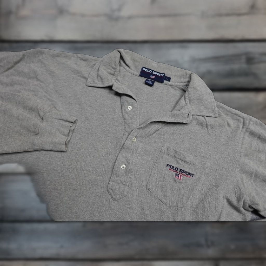 Polo Ralph Lauren VINTAGE Polo Sport Ralph Lauren Polo Men L Gray Long Sleeve Pocket Flags Shirt Size US L / EU 52-54 / 3 - 1 Thumbnail