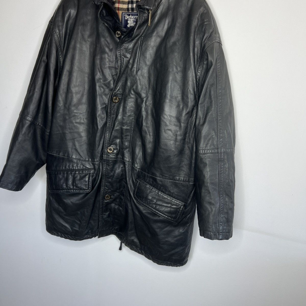 Burberry Burberrys Leather Jacket Coat Black Classic Nova Check Size US XL / EU 56 / 4 - 4 Thumbnail
