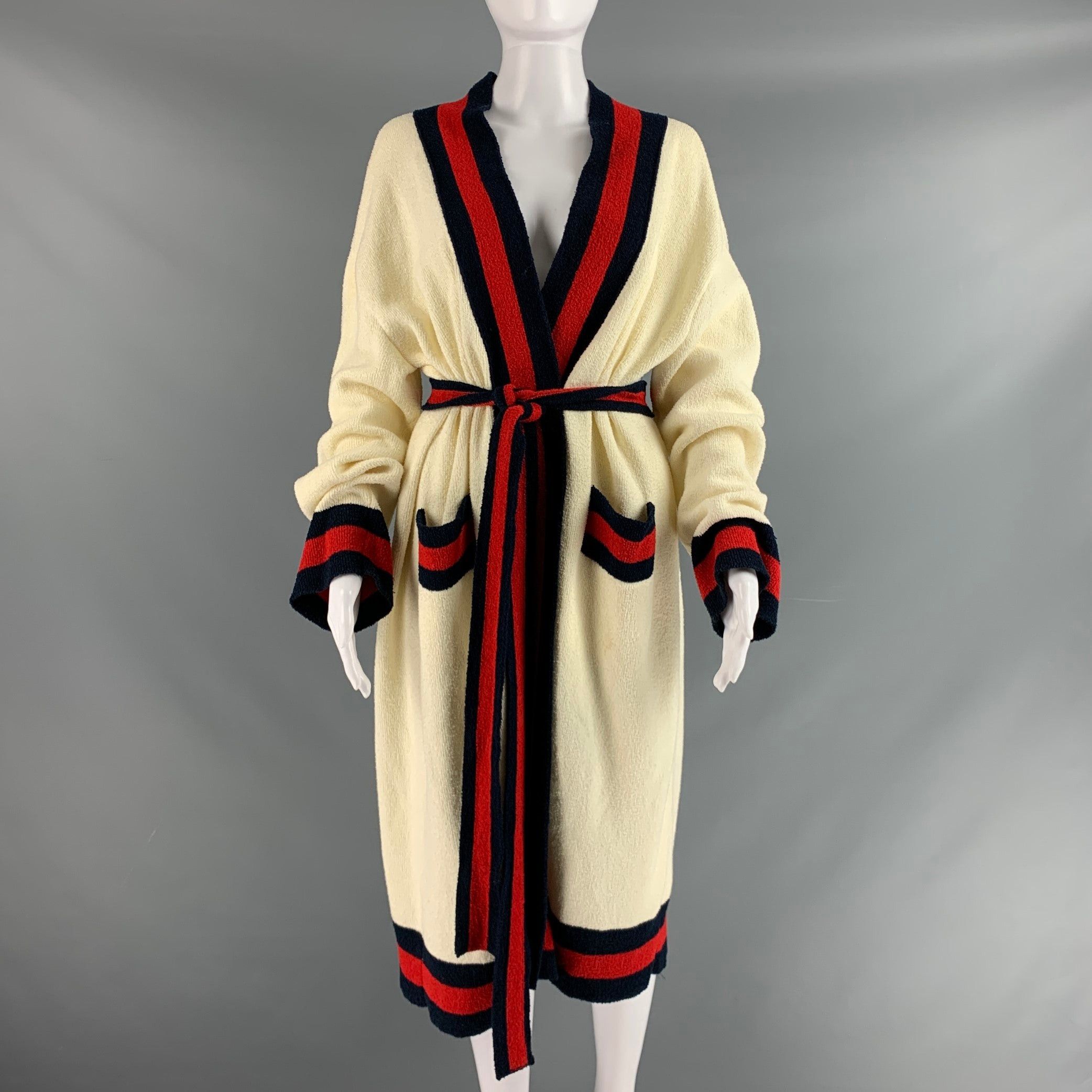 image of Gucci Cream Red & Blue Beaded Terry Belted Robe, Men's (Size XS)