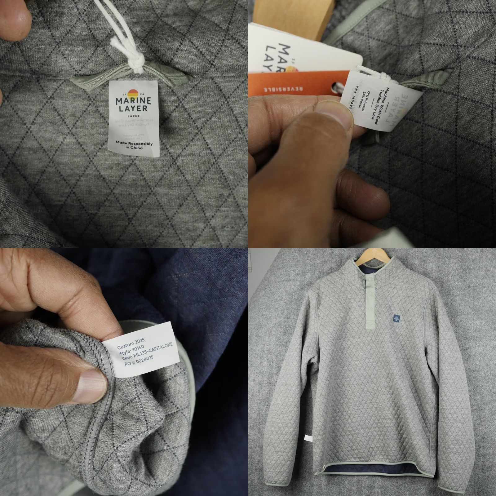 Marine Layer Marine Layer Reversible Corbet Sweater Mens Large Navy Gray Quilted PullOver Mock Neck Knit Plaid Diamond Pattern Size US L / EU 52-54 / 3 - 8 Thumbnail