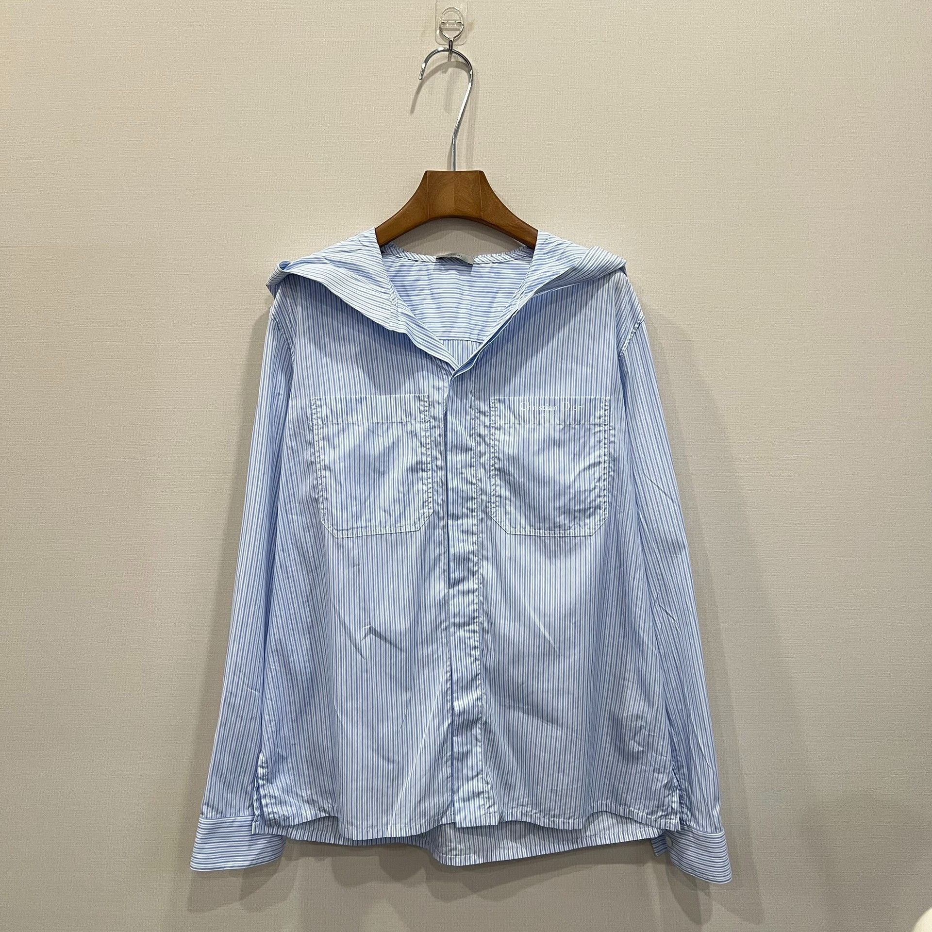 Dior Dior Blue White Striped Hooded Shirt Size US M / EU 48-50 / 2 - 1 Thumbnail