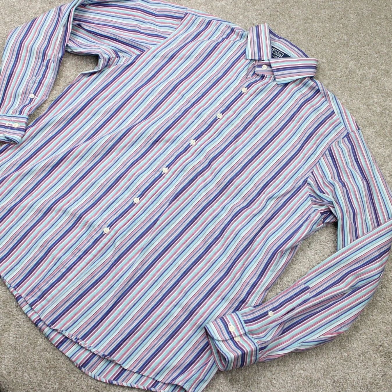 Polo Ralph Lauren Polo Ralph Lauren Dress Shirt Purple/Blue 17 1/2 36/37 Regular Long Sleeve Button Cuff Men’s 100% Cotton Casual Business Formal 90s Size 48R - 3 Thumbnail