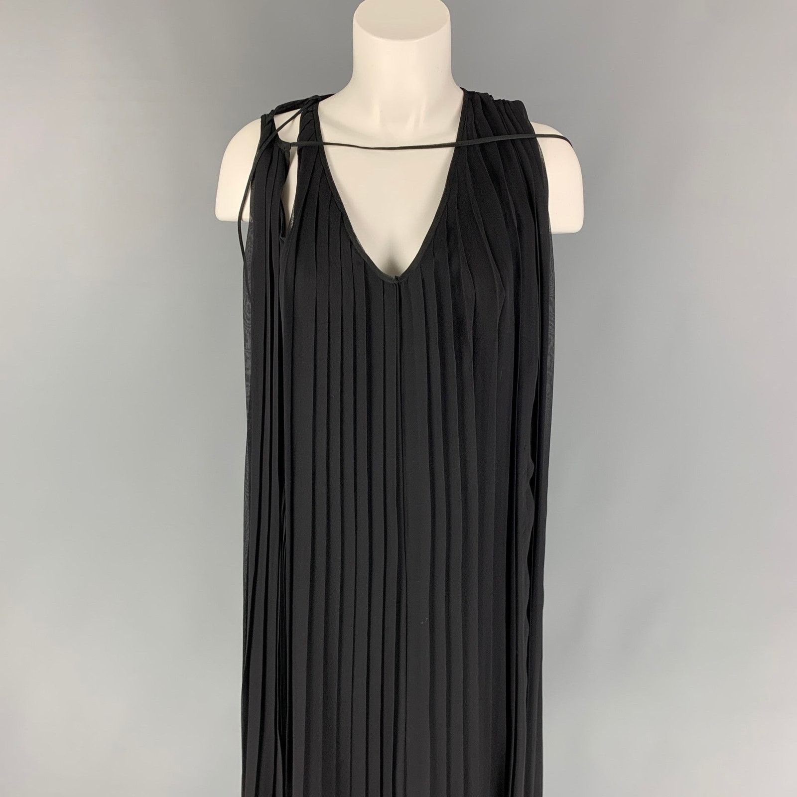 Hussein Chalayan HUSSEIN CHALAYAN Size M Black Silk Pleated A-Line Dress Size M / US 6-8 / IT 42-44 - 2 Thumbnail