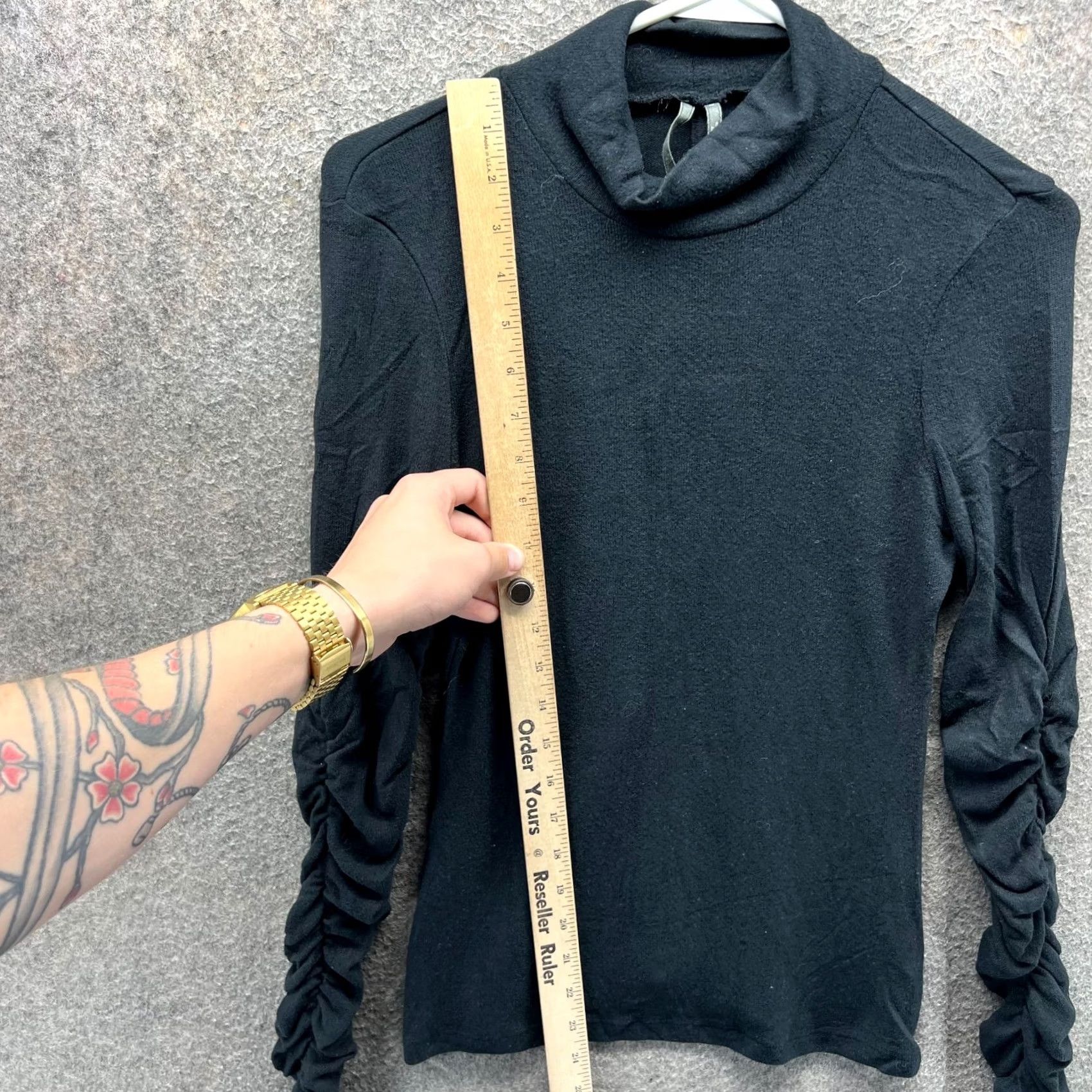Anthropologie Anthropologie Shirt Womens XS Black Mock Neck Ruched Long Sleeve Top Size XS / US 0-2 / IT 36-38 - 6 Thumbnail