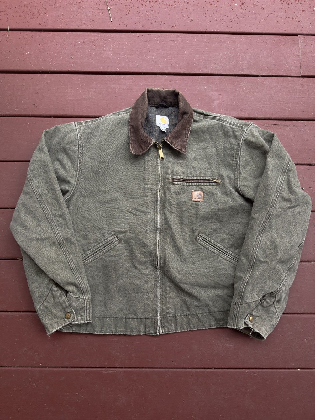 Vintage Carhartt Detroit jacket vintage J97 ARG ARMY GREEN | Grailed