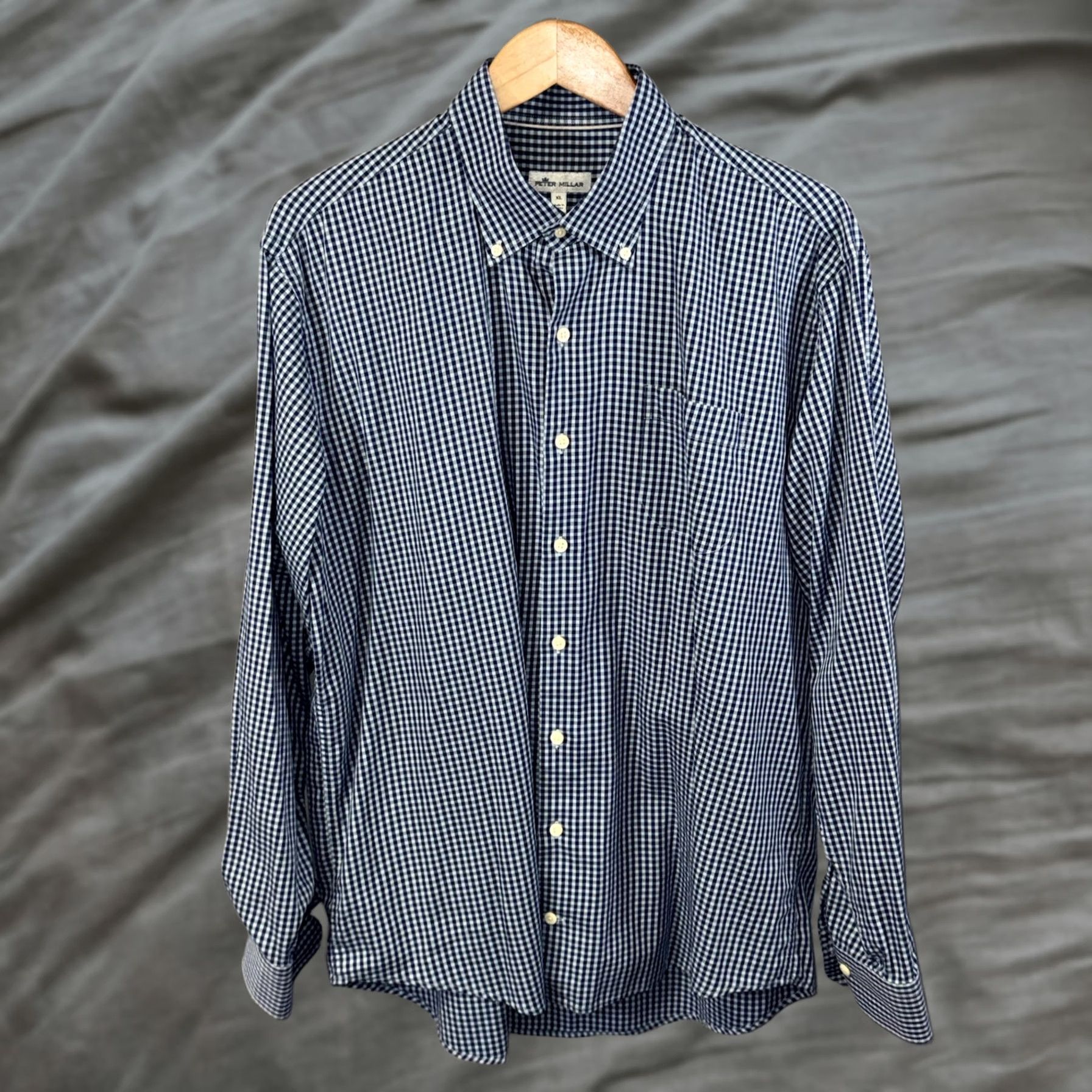 Peter Millar Peter Millar Shirt Mens XL Blue Gingham Button-Down Long Sleeve Stretch Silk Cotton Spandex Twill Size US XL / EU 56 / 4 - 1 Thumbnail