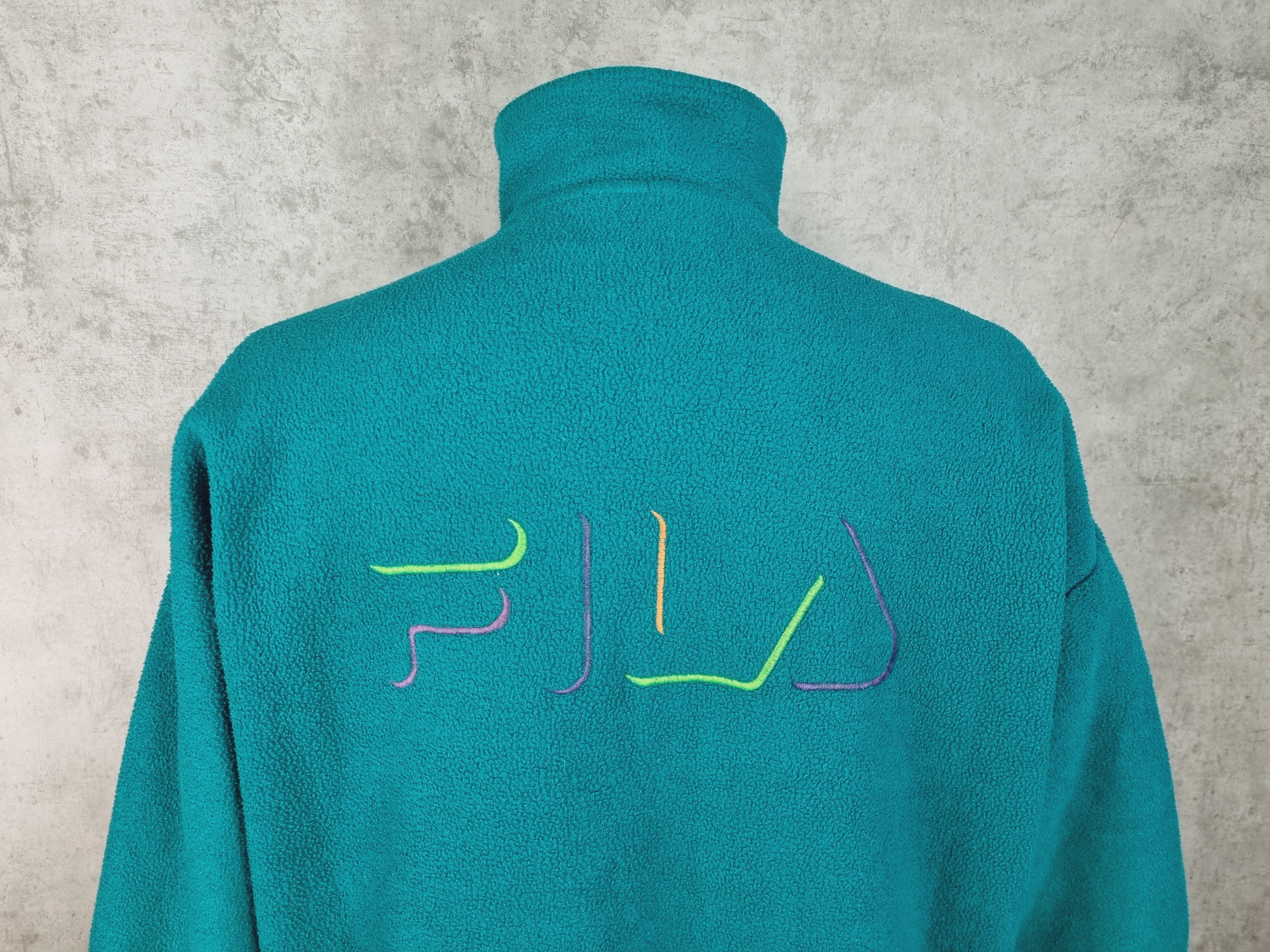 image of 80's Rainbow Colors Logo Fila Magic Line Vintage Fleece in Turqouise, Men's (Size Large)