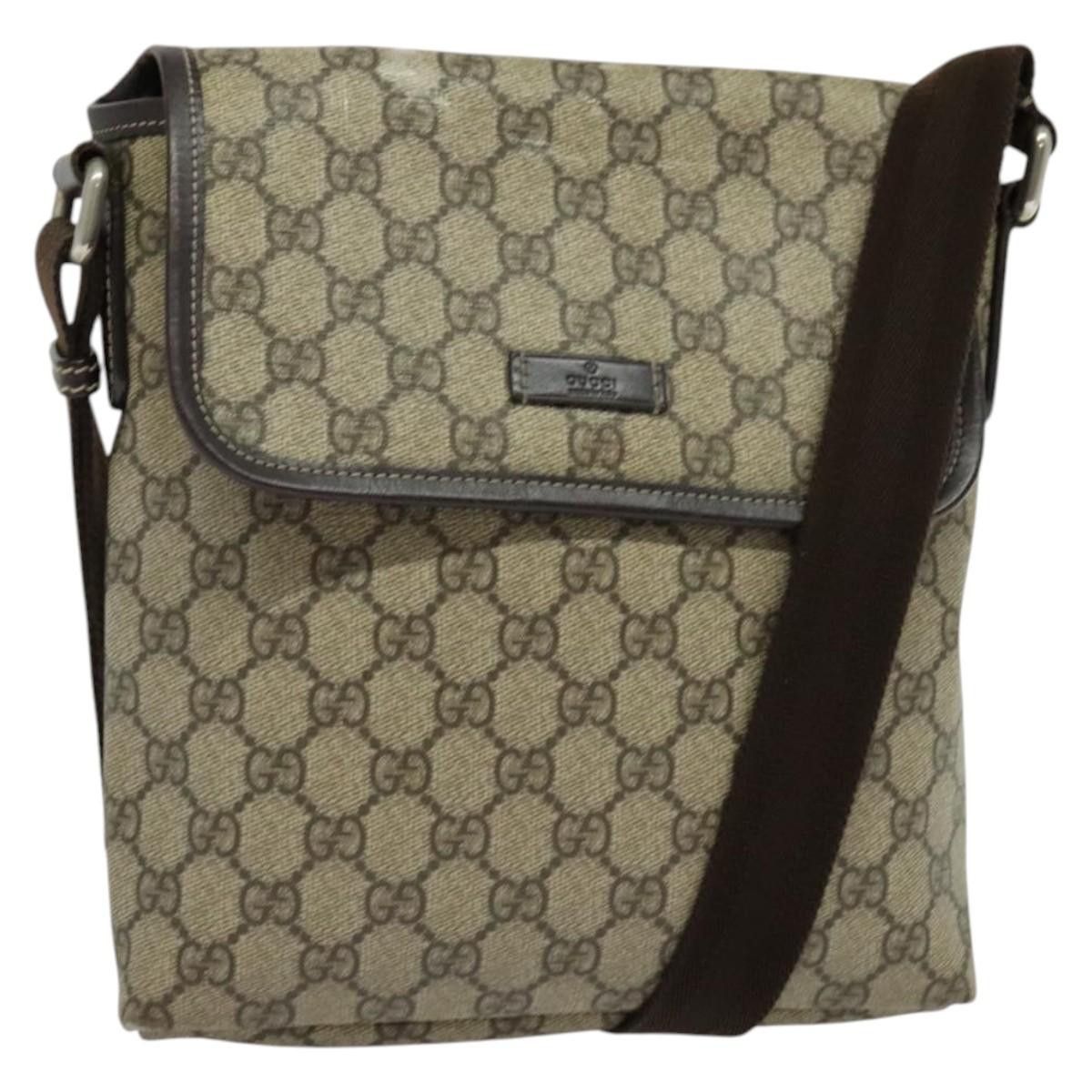 GUCCI GG Supreme Shoulder Bag Pvc Beige Silver