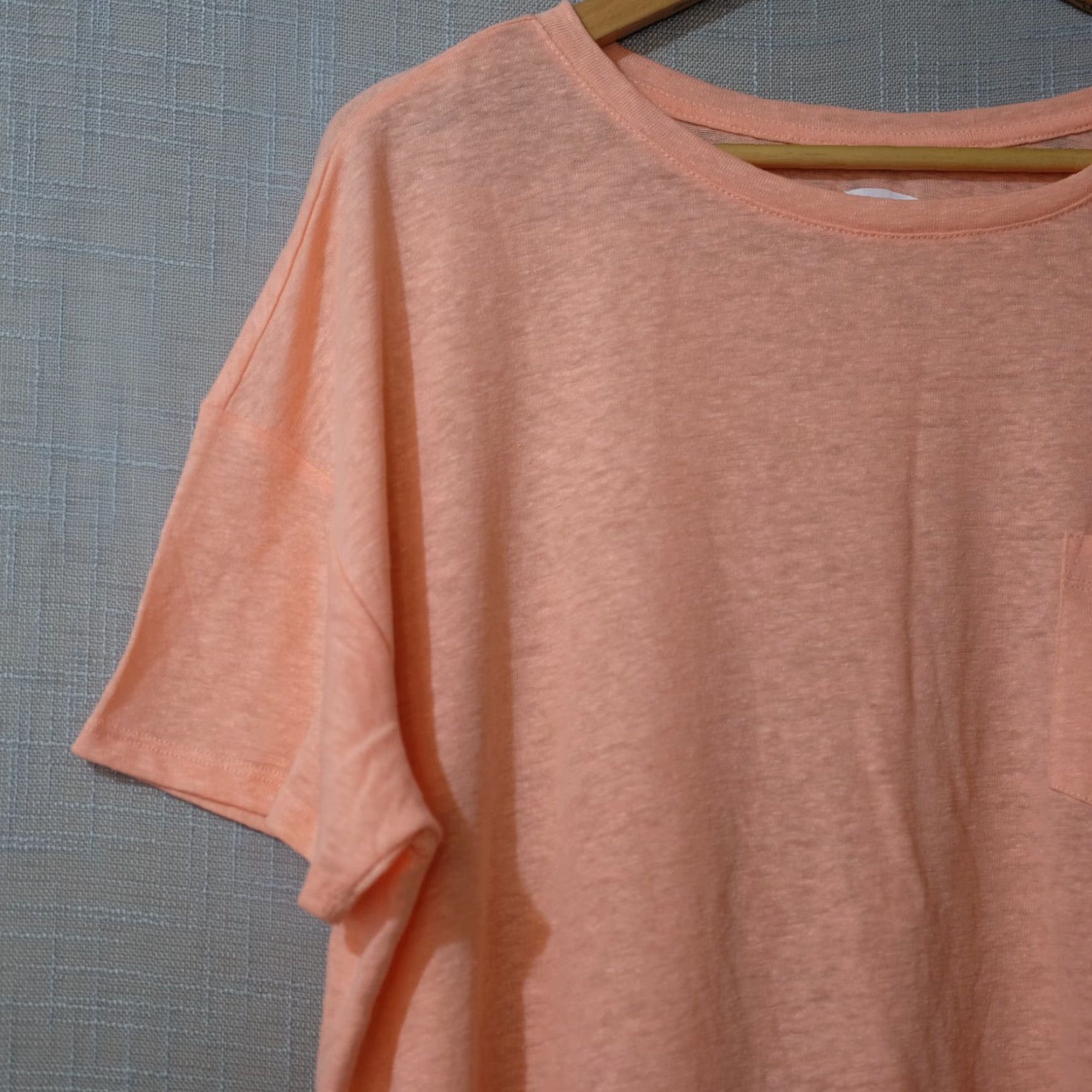 Old Navy Old Navy Linen Blend T-Shirt Sheer Peach w/Pockets Women's XL Shirt Size XL / US 12-14 / IT 48-50 - 2 Thumbnail