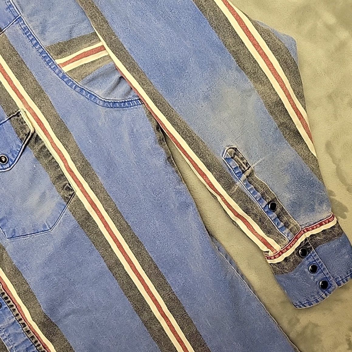 Wrangler VINTAGE Wrangler Brush Popper Shirt Men XL Blue Striped Pearl Snap Western King? Size US XL / EU 56 / 4 - 5 Thumbnail