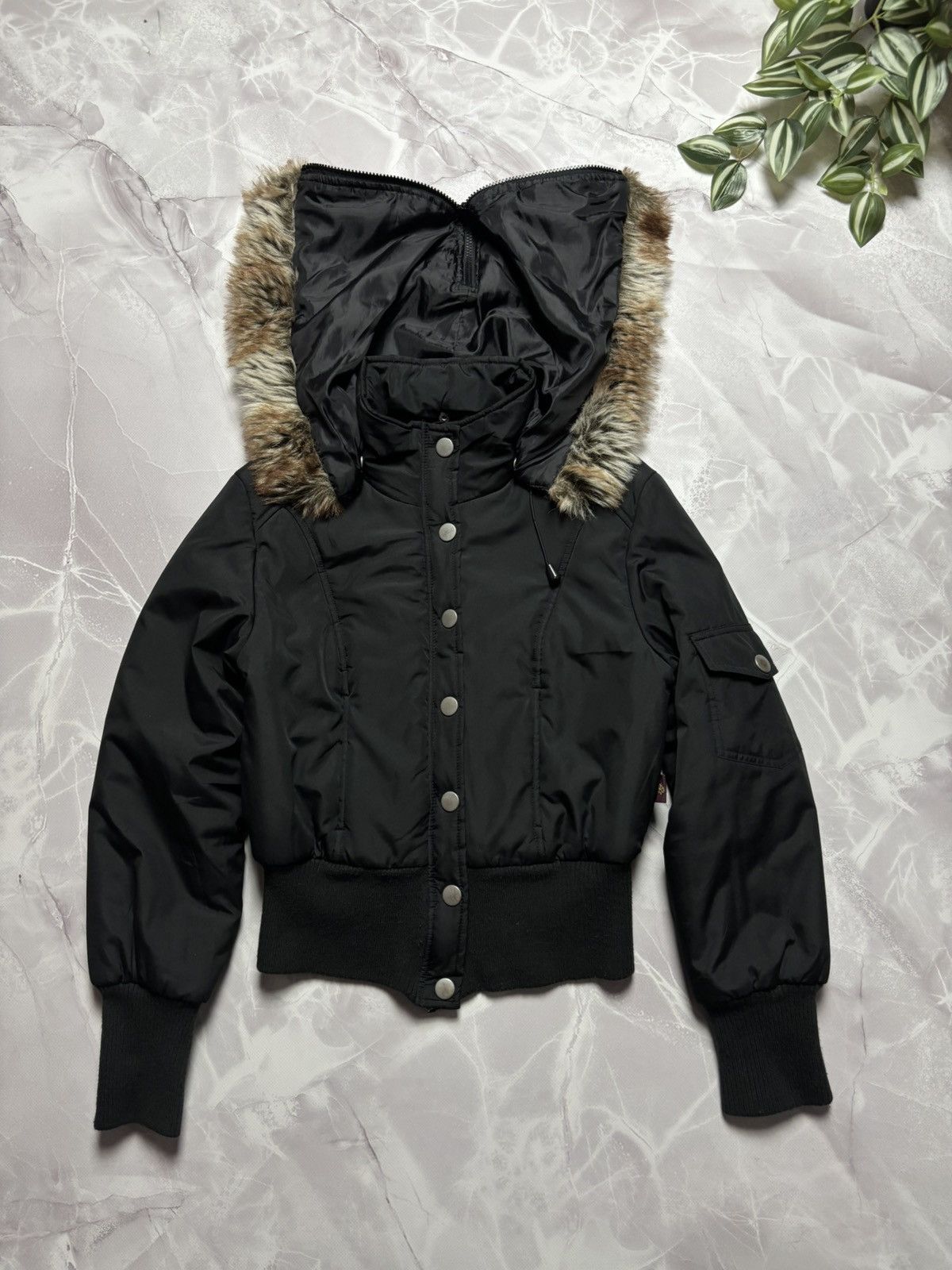 Other Womens VTG Y2K Cropped Bomber Jacket Faux Fur Babydoll Black Size S / US 4 / IT 40 - 4 Thumbnail