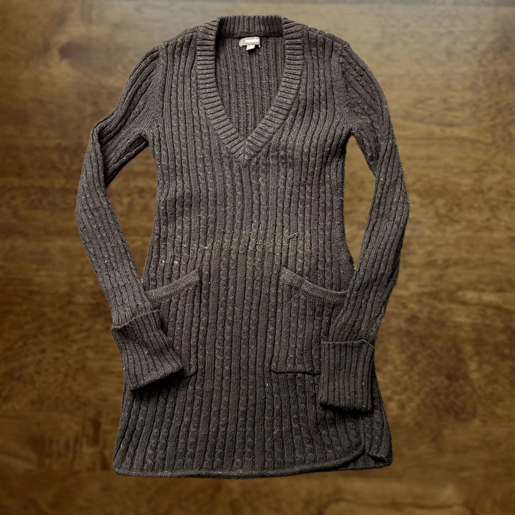 Express VINTAGE Express Sweater Tunic Womens XS Black Cable-Knit V-Neck Angora Long Dress Size XS / US 0-2 / IT 36-38 - 1 Thumbnail