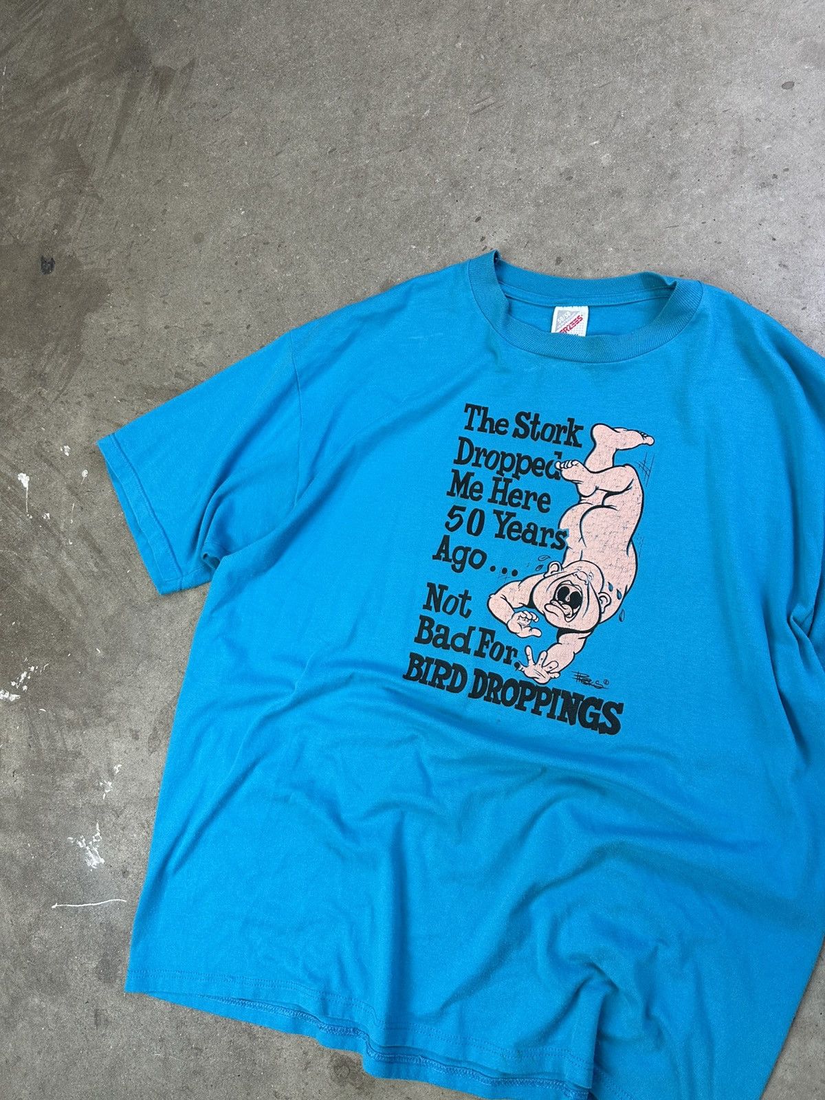 Vintage Vintage Humor Tee Bird Droppings Funny XL Baby Blue 80s Size US XL / EU 56 / 4 - 2 Thumbnail