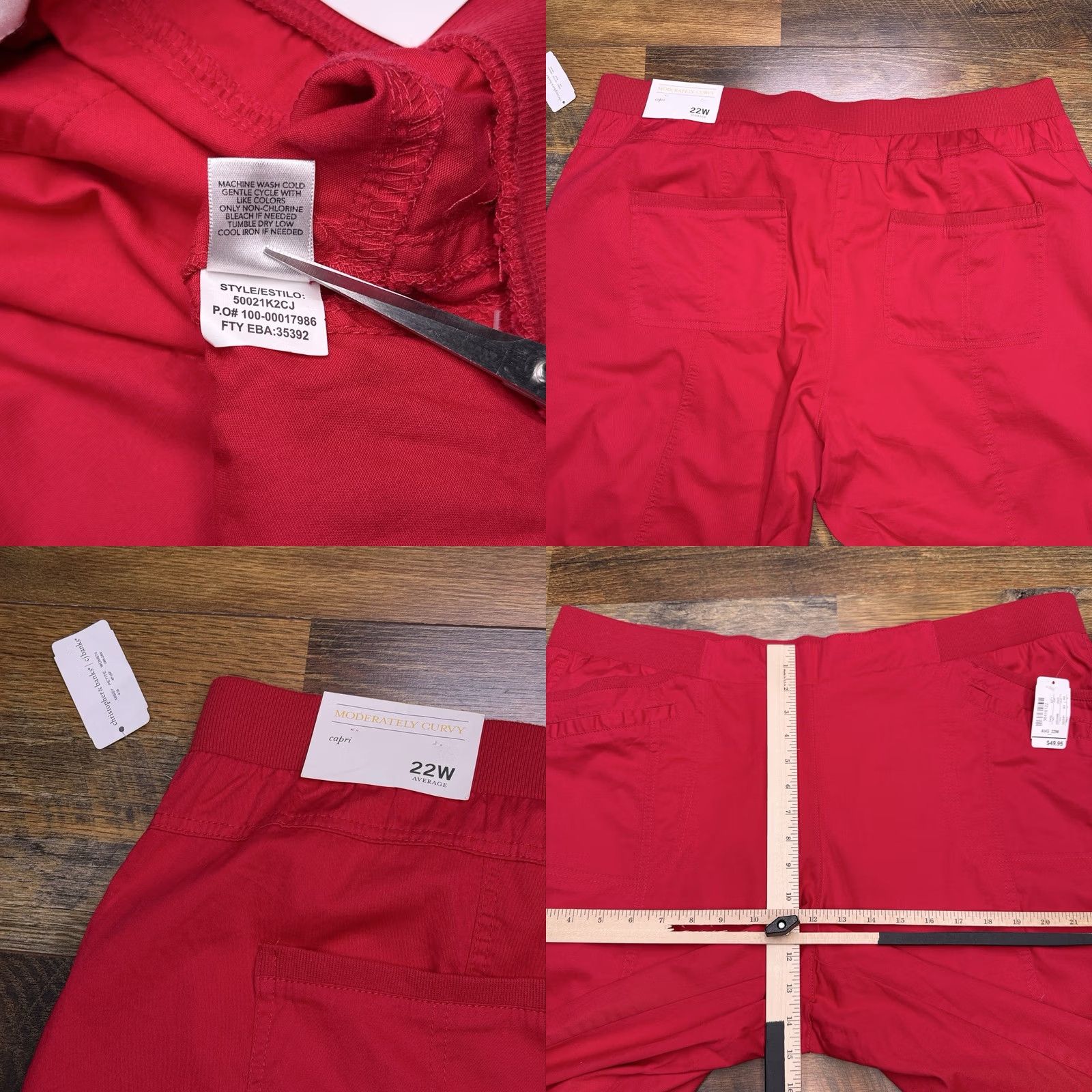 Vintage CJ Banks Capri Pants Womens 22W Red High Rise Knit Cotton Spandex Plus 17in Inseam Straight Leg NWT Size 40" / US 18 - 8 Thumbnail
