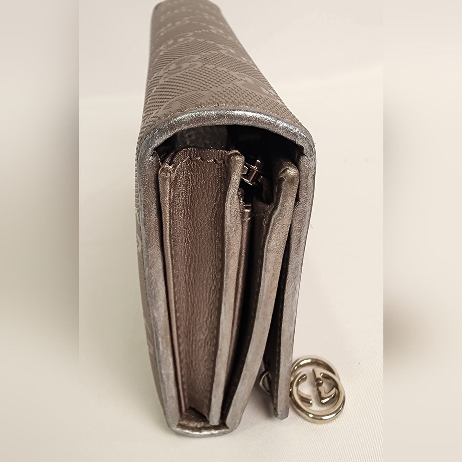 Gucci Gucci GG Imprime Continental Wallet Metallic Silver/Grey WOC Size ONE SIZE - 9 Thumbnail