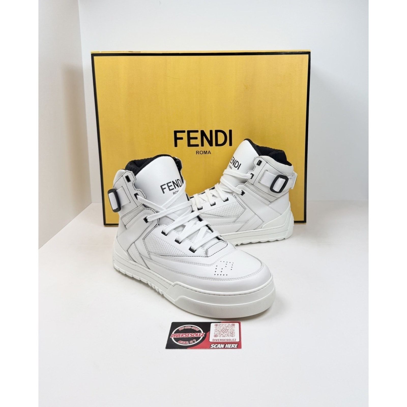 Fendi Size 8UK/9US - Fendi Vitello Logo Leather High Top Size US 9 / EU 42 - 1 Thumbnail