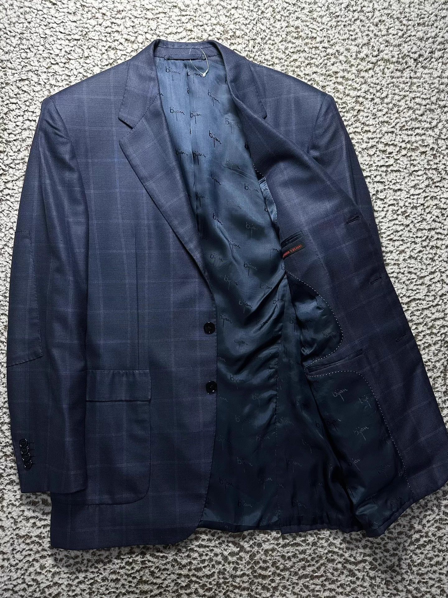 BIJAN Bijan Navy Windowpane Silk Wool Blazer 52 Size US L / EU 52-54 / 3 - 2 Thumbnail