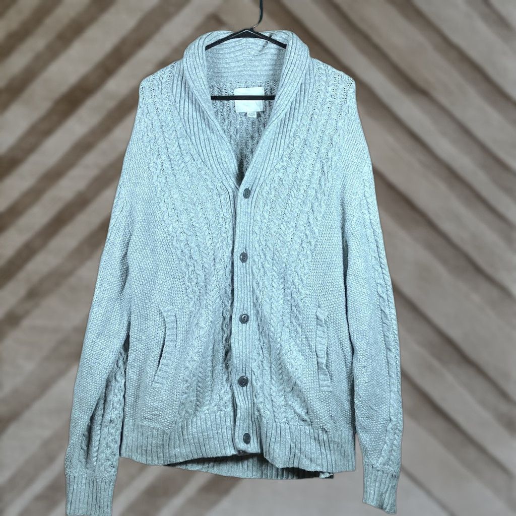 Vintage American Eagle Sweater Gray Button Front Shawl Knit Cotton Blend XL Mens Cardigan Casual Winter Fall Spring 3-Button IGW Size US XL / EU 56 / 4 - 1 Thumbnail
